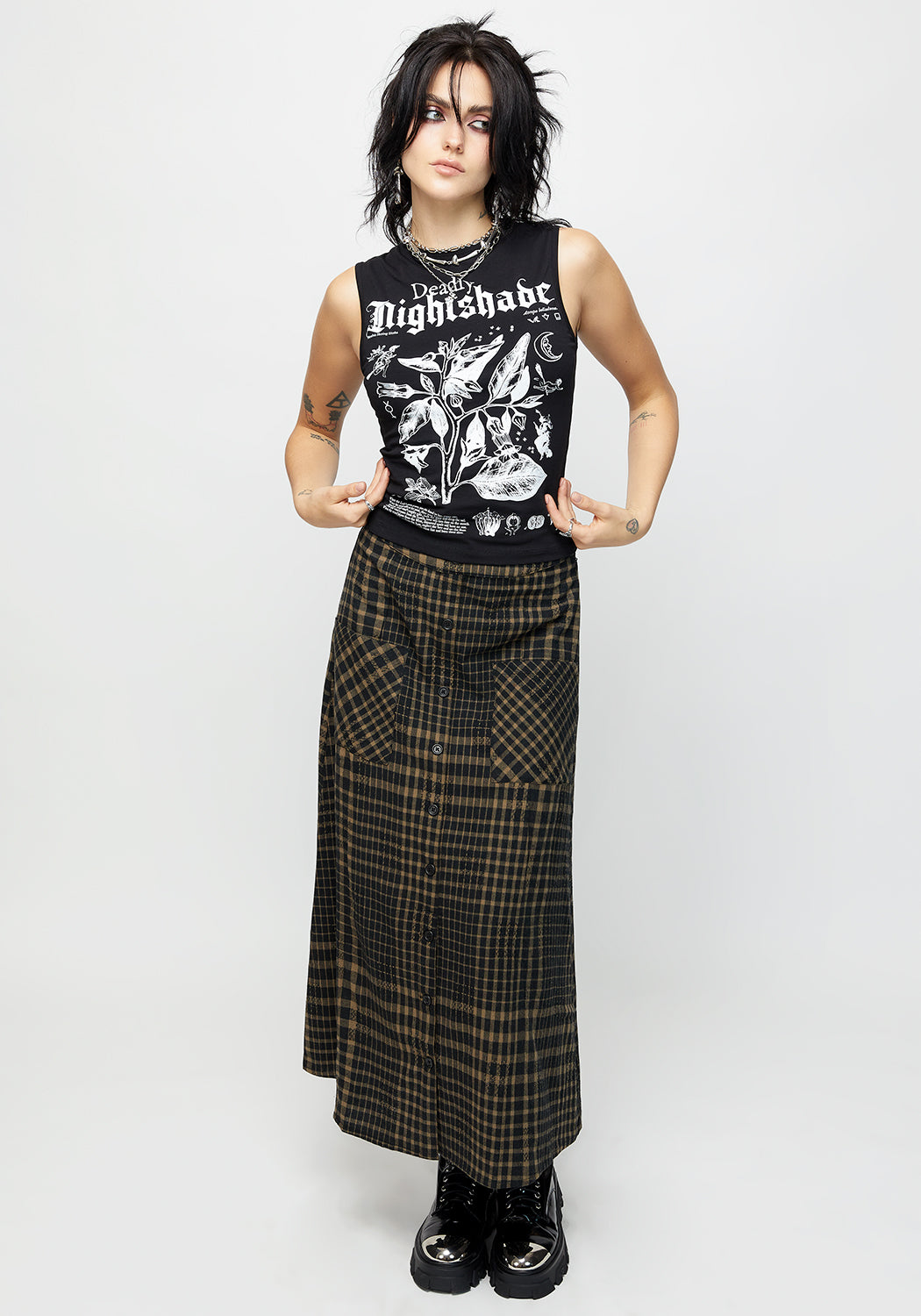 Black Graphic Sleeveless Tee - Slim Fit Cotton Stretch | Nightshade