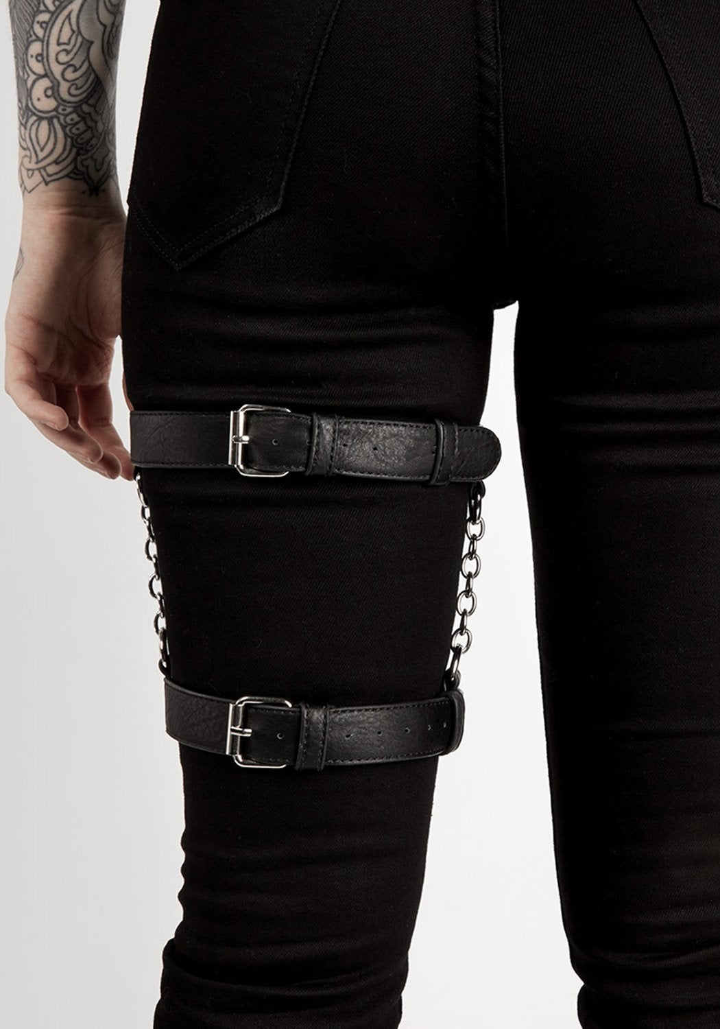 Adjustable Faux Leather Leg Harness with Metal Rings & Chains | Tether