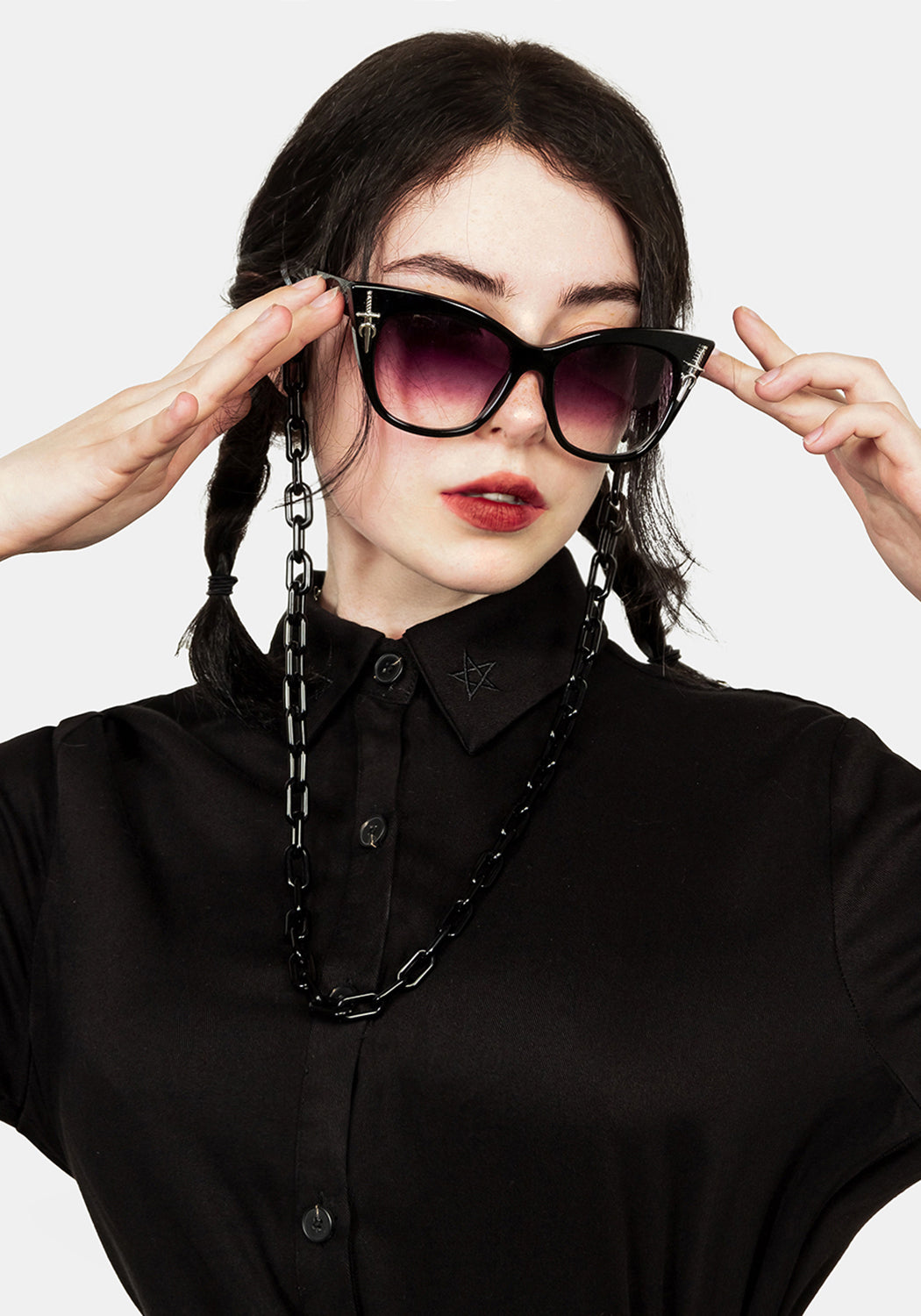 Cat Eye Sunglasses with Black Chain & UV Protection | Disturbia