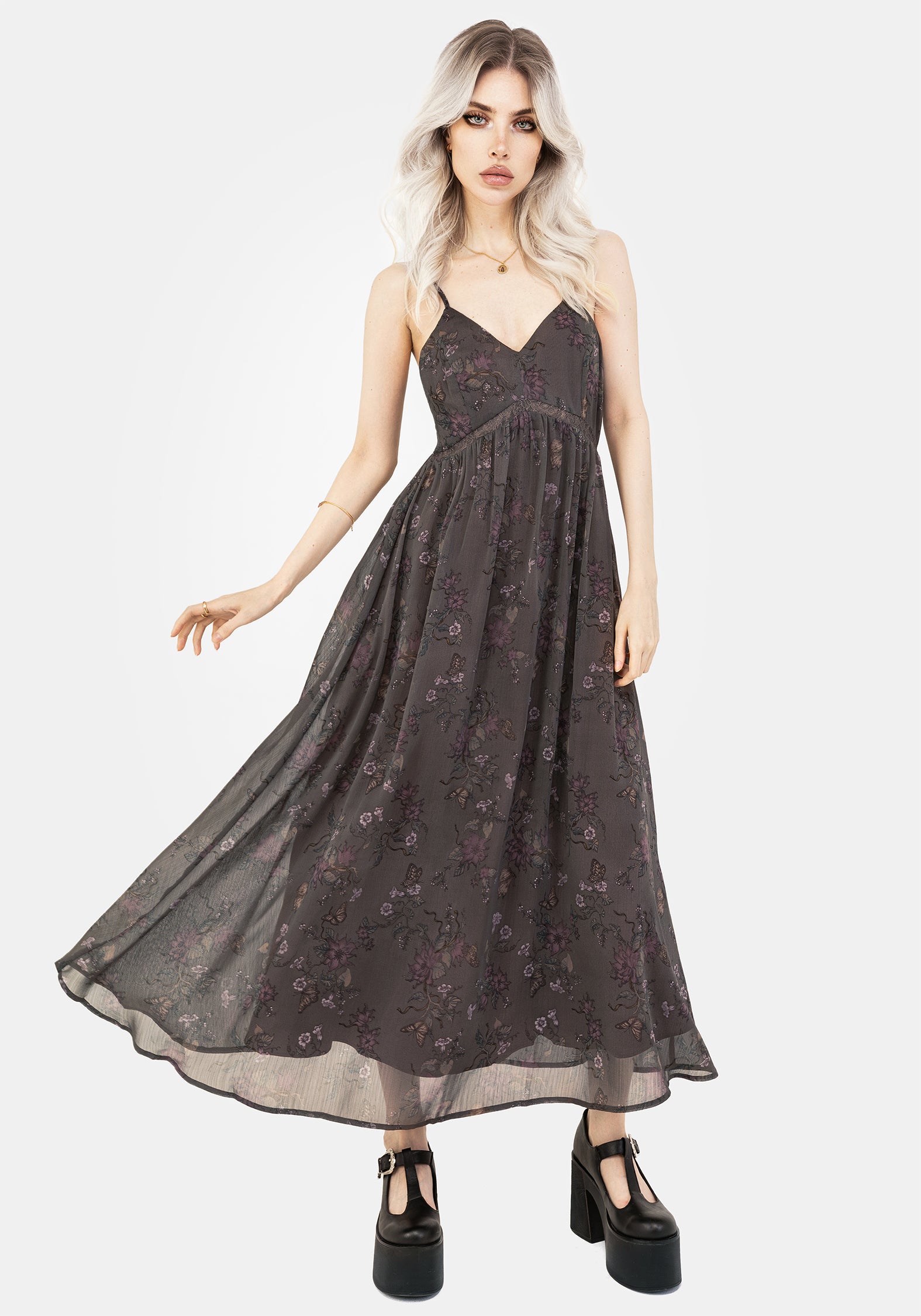 Brown Floral Lace Cami Dress with Adjustable Straps | Arnora