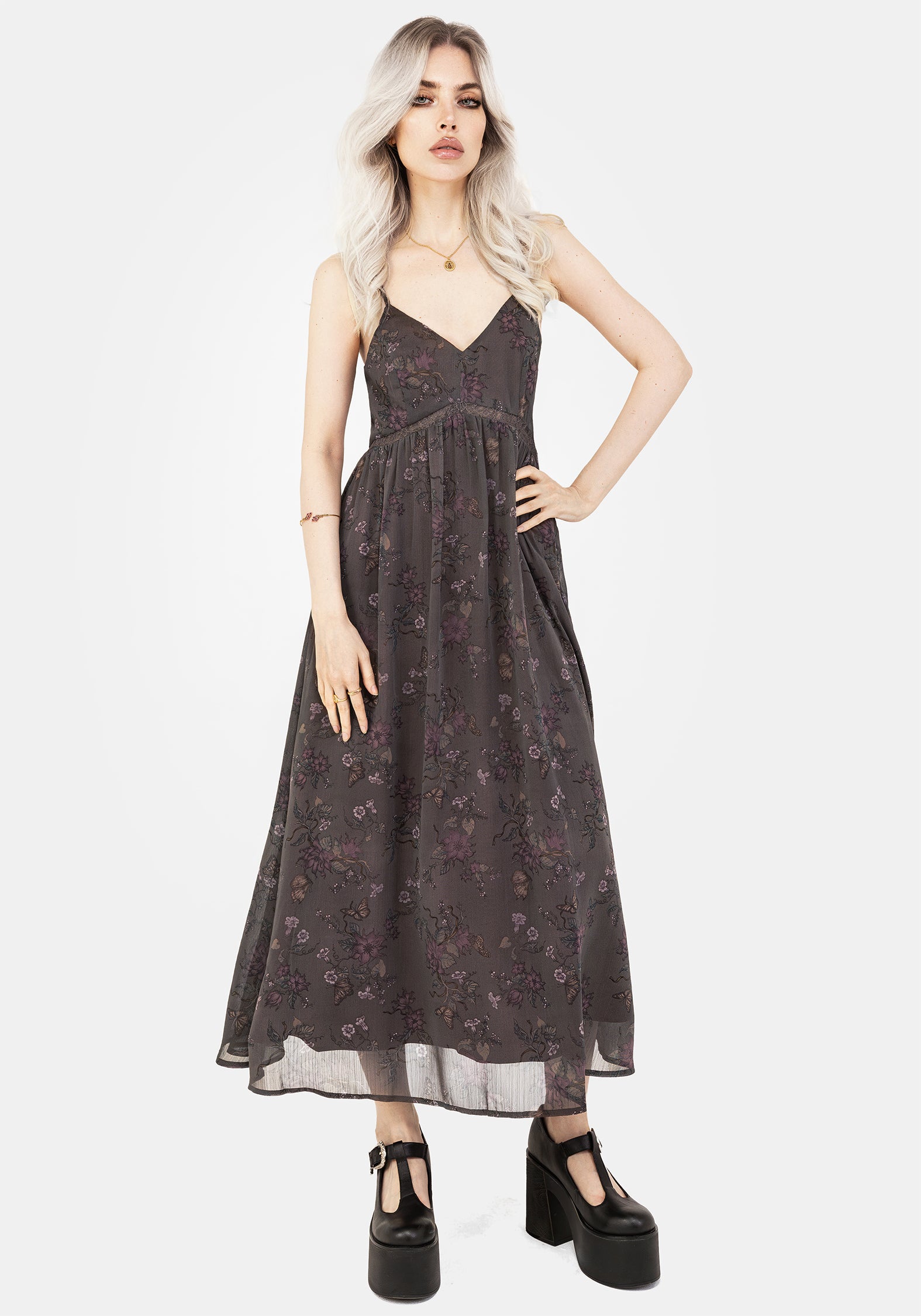 Brown Floral Lace Cami Dress with Adjustable Straps | Arnora