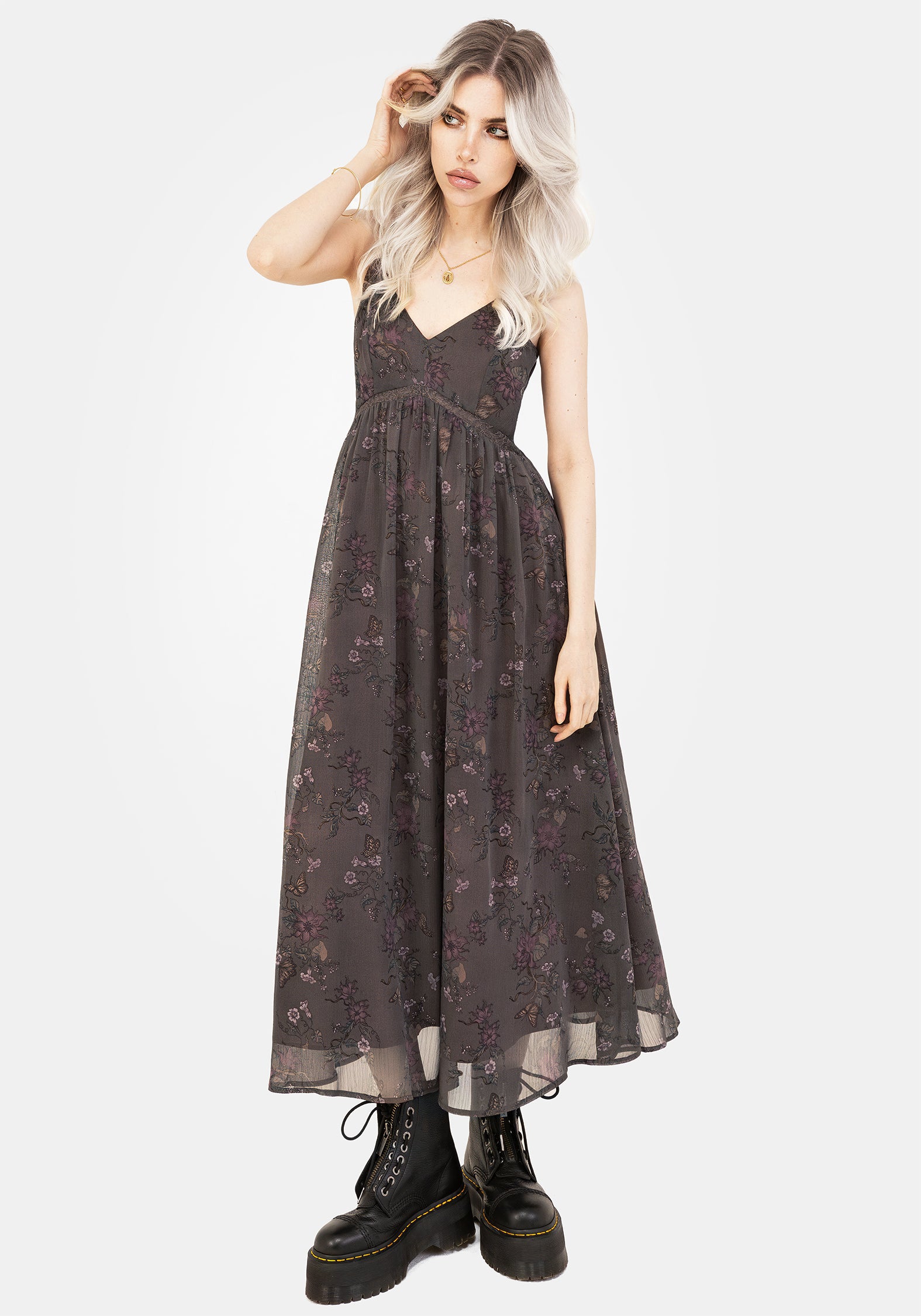 Brown Floral Lace Cami Dress with Adjustable Straps | Arnora