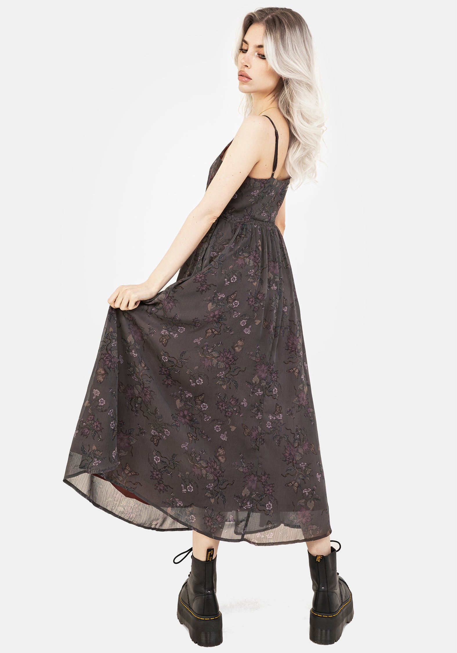 Brown Floral Lace Cami Dress with Adjustable Straps | Arnora