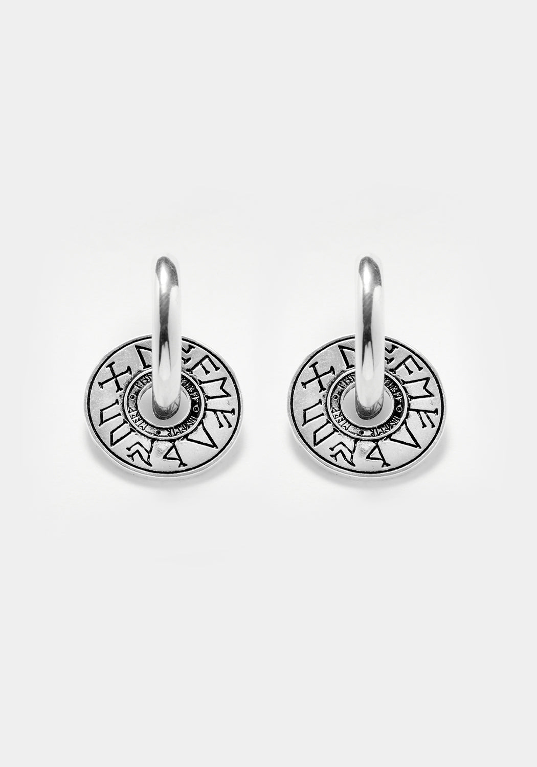 Silver-Plated Rune Hoop Earrings with Cosmic Symbols | Handcrafted Jewelry