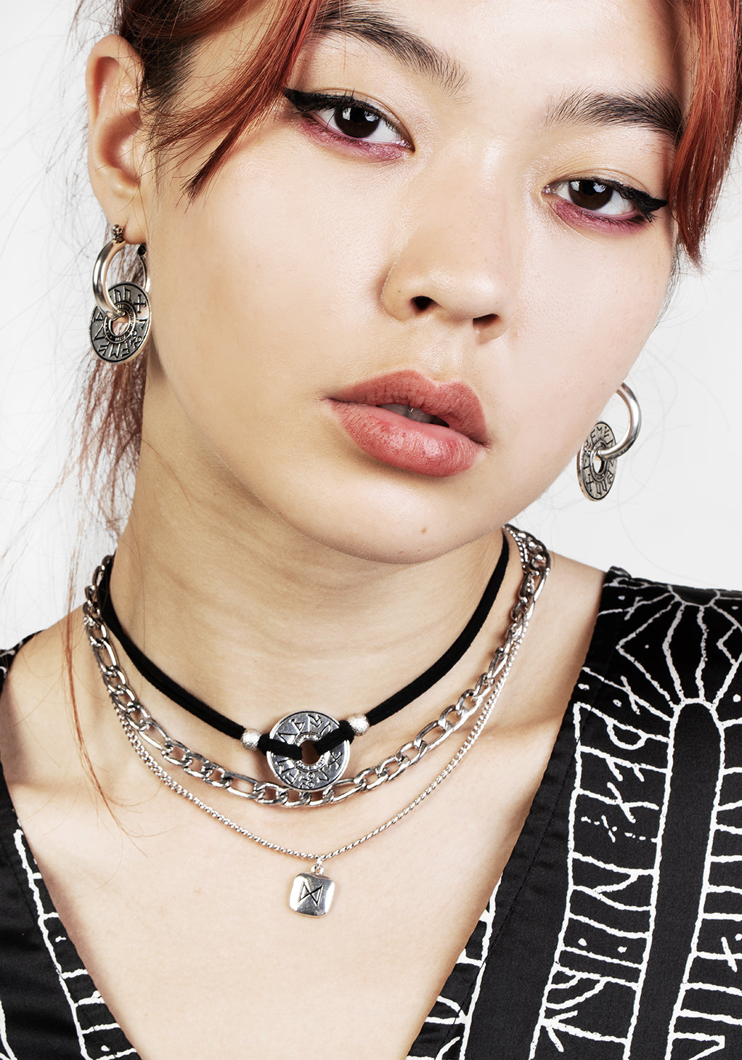 Silver-Plated Rune Hoop Earrings with Cosmic Symbols | Handcrafted Jewelry