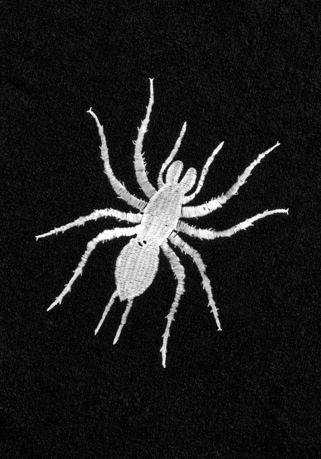 Chunky Black Boucle Scarf with Spider Embroidery | Widow