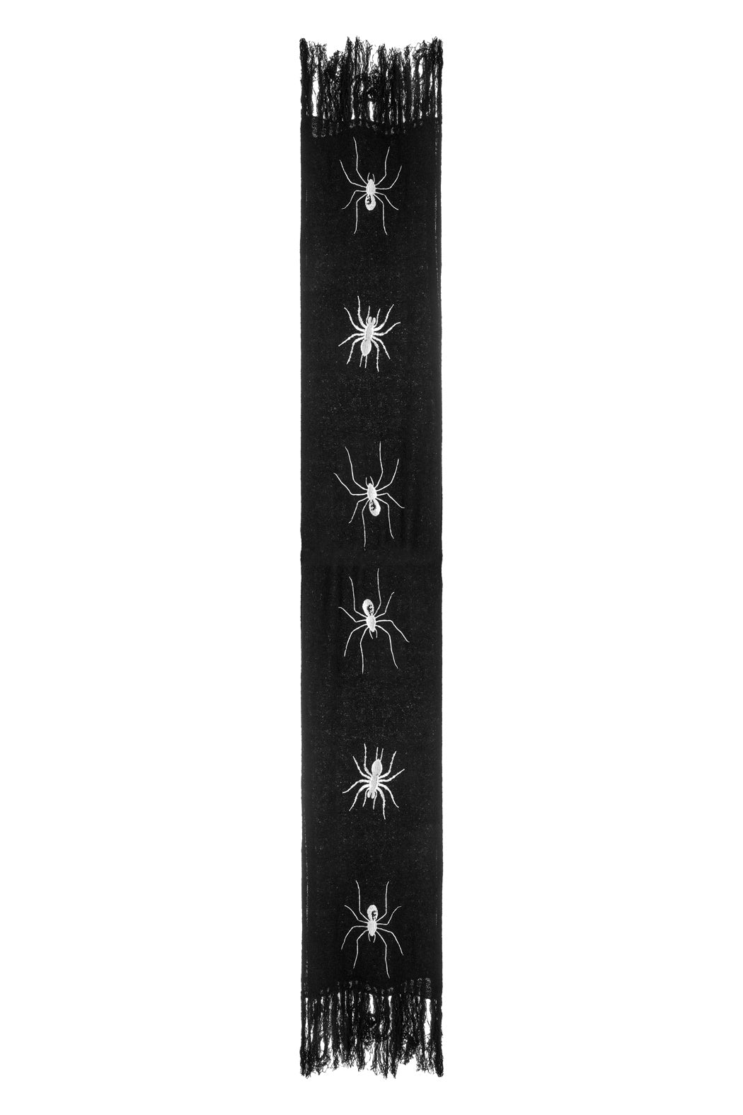 Chunky Black Boucle Scarf with Spider Embroidery | Widow