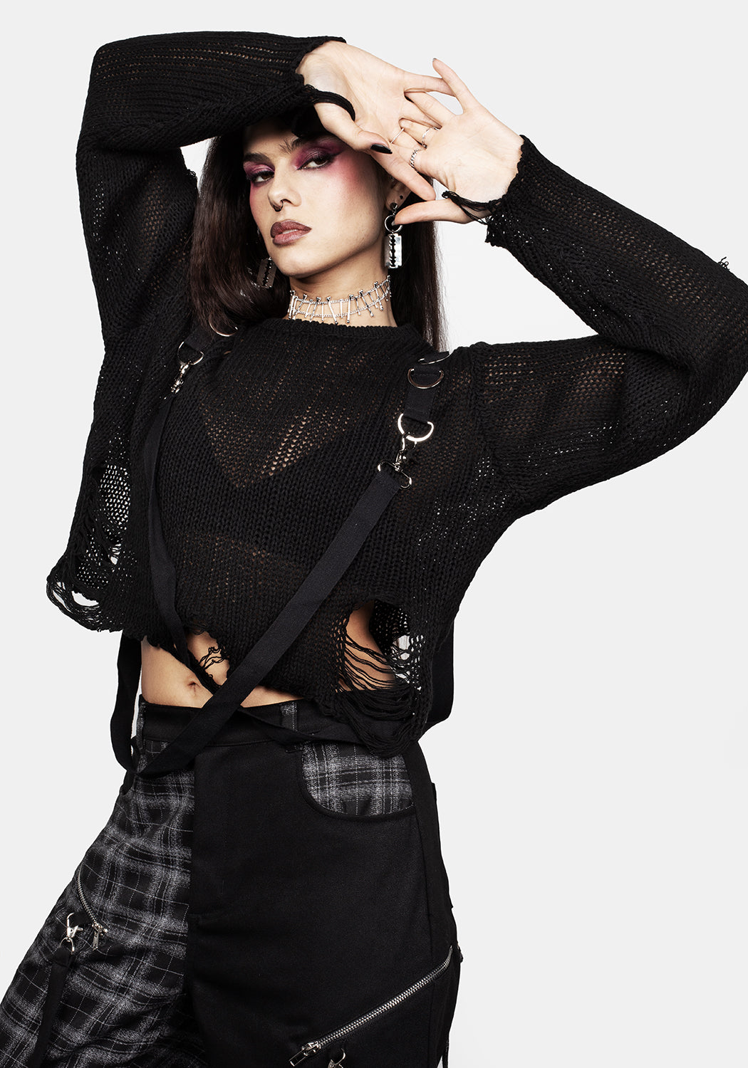 Distressed Black Bondage Sweater with Nylon Straps | Rebellion Hardware