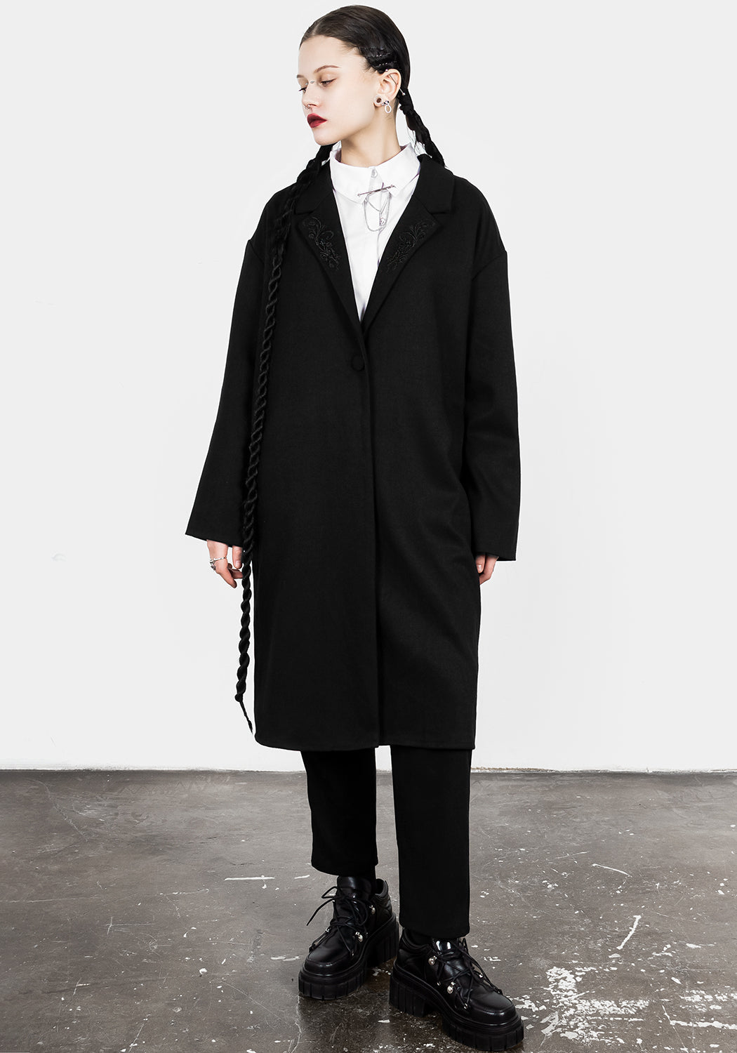 Black Embroidered Duster Jacket for Men & Women | Oversized Gothic Style