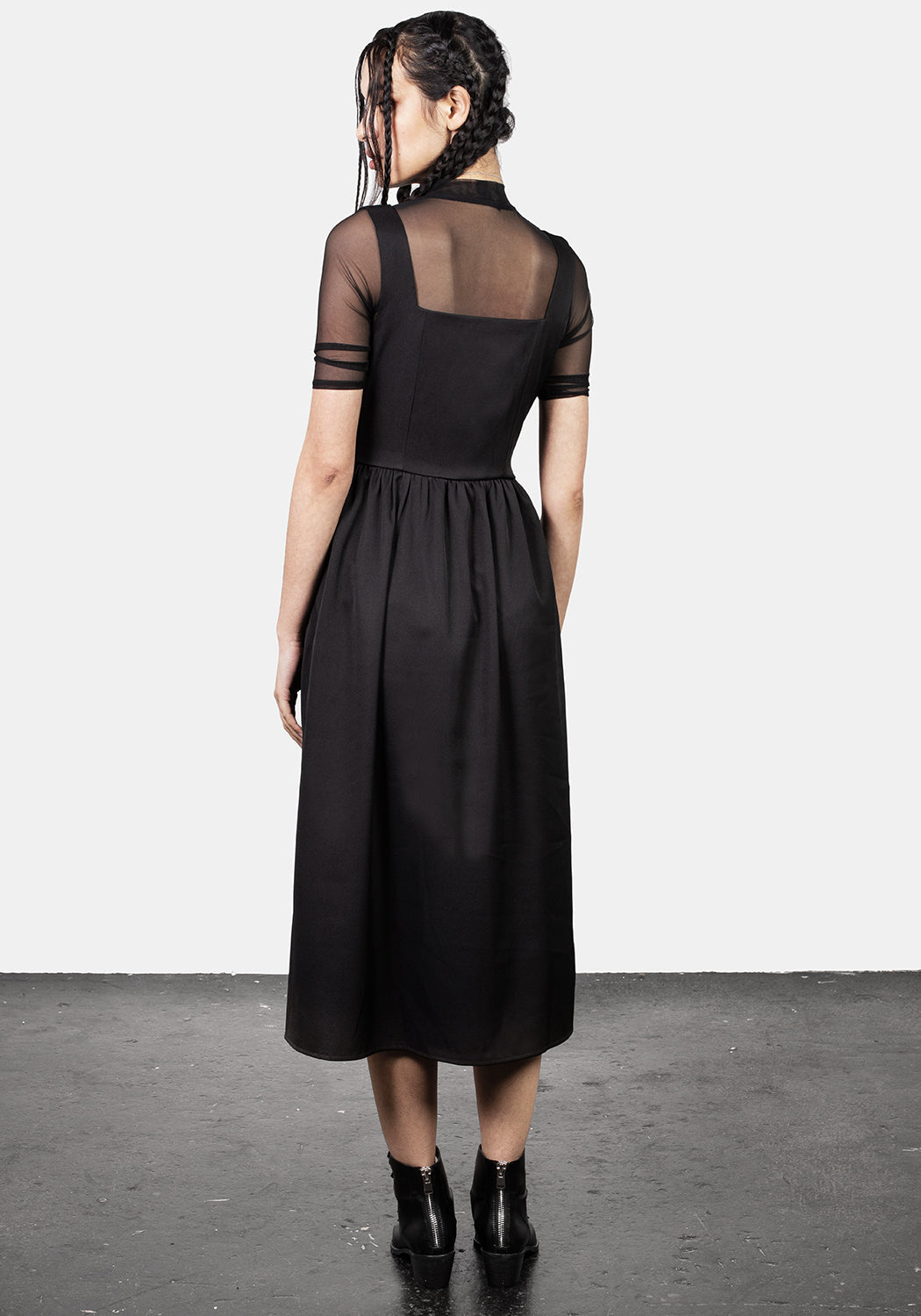 Black Mock-Wrap Suspender Midi Dress with Buckle | Belladonna