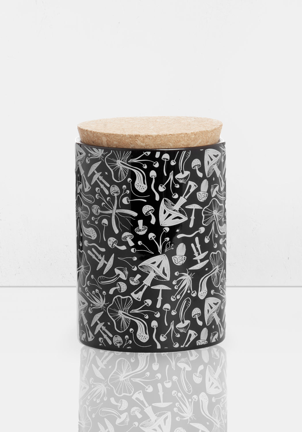 Black Ceramic Mushroom Storage Jar with Cork Lid for Tea & Trinkets | Handcrafted Kitchen Decor