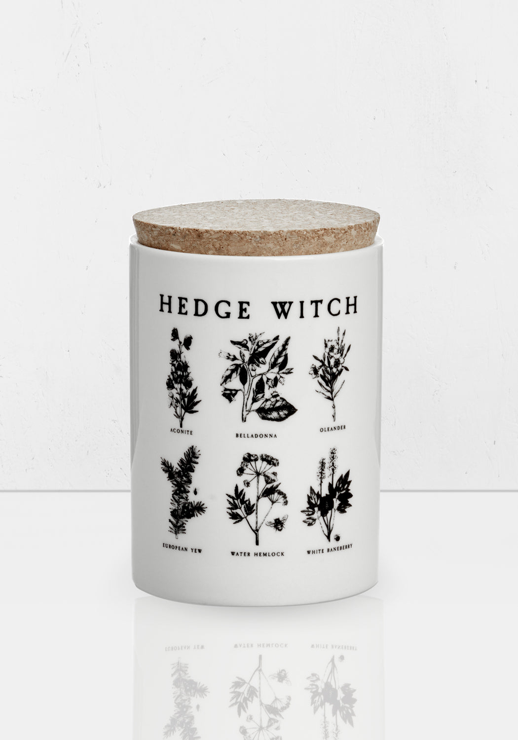 White Ceramic Storage Jar with Cork Stopper & Poisonous Plants Design | Hedgewitch