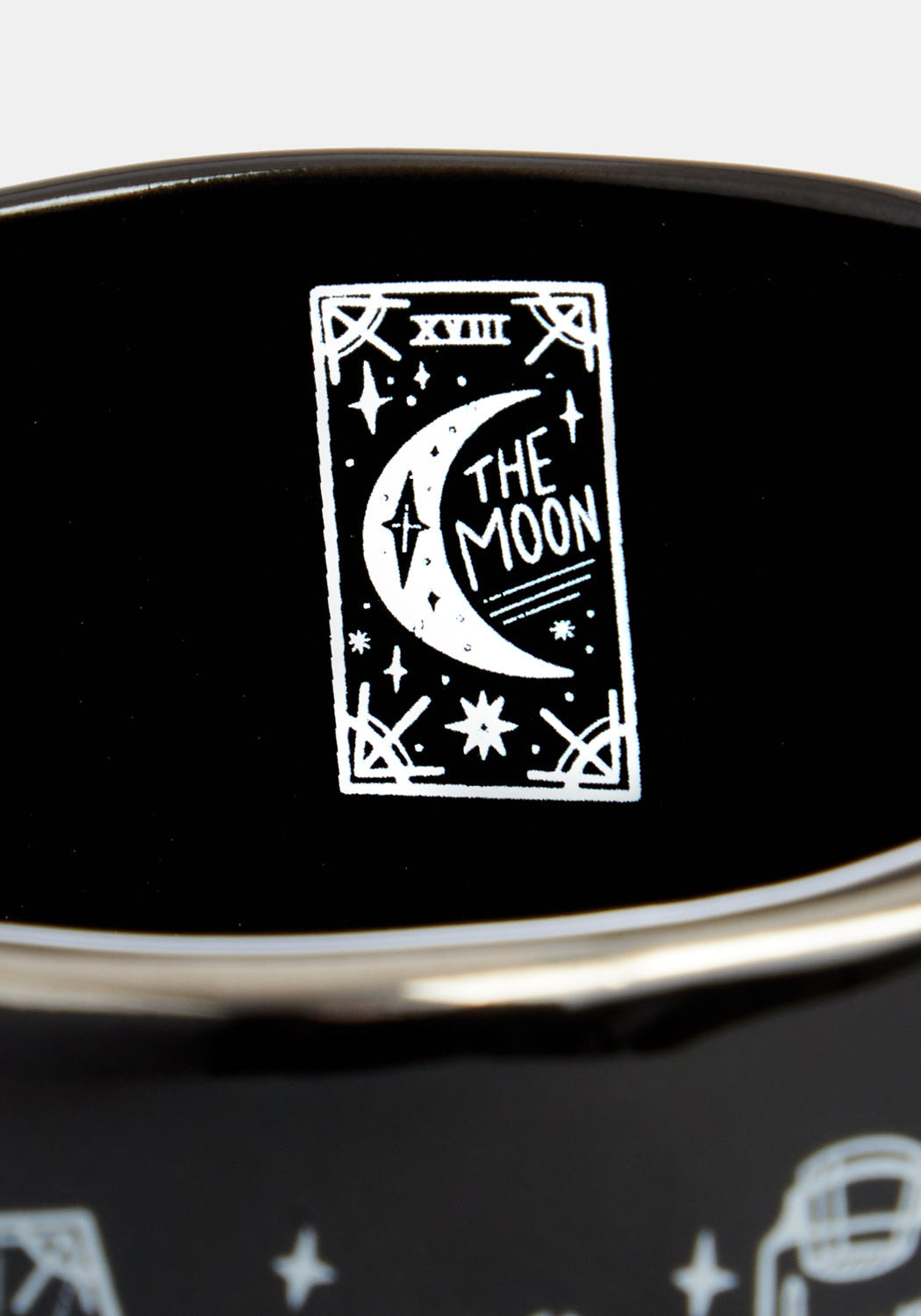 Gothic Witch Ceramic Cup with Metallic Rim | Hand-Wrought Black Mug