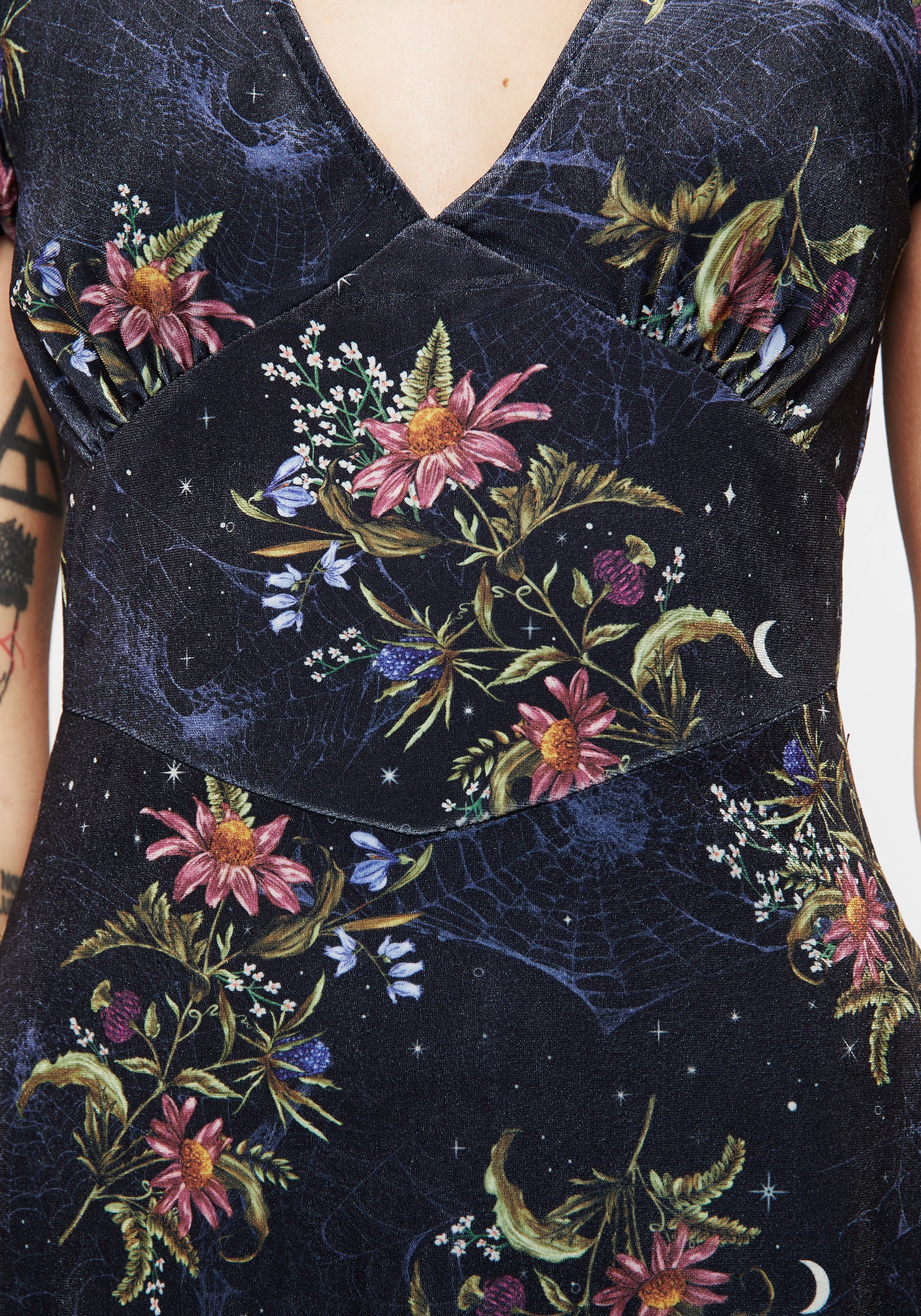 Floral Spiderweb Velour Corset Dress with Puff Sleeves | Cleome
