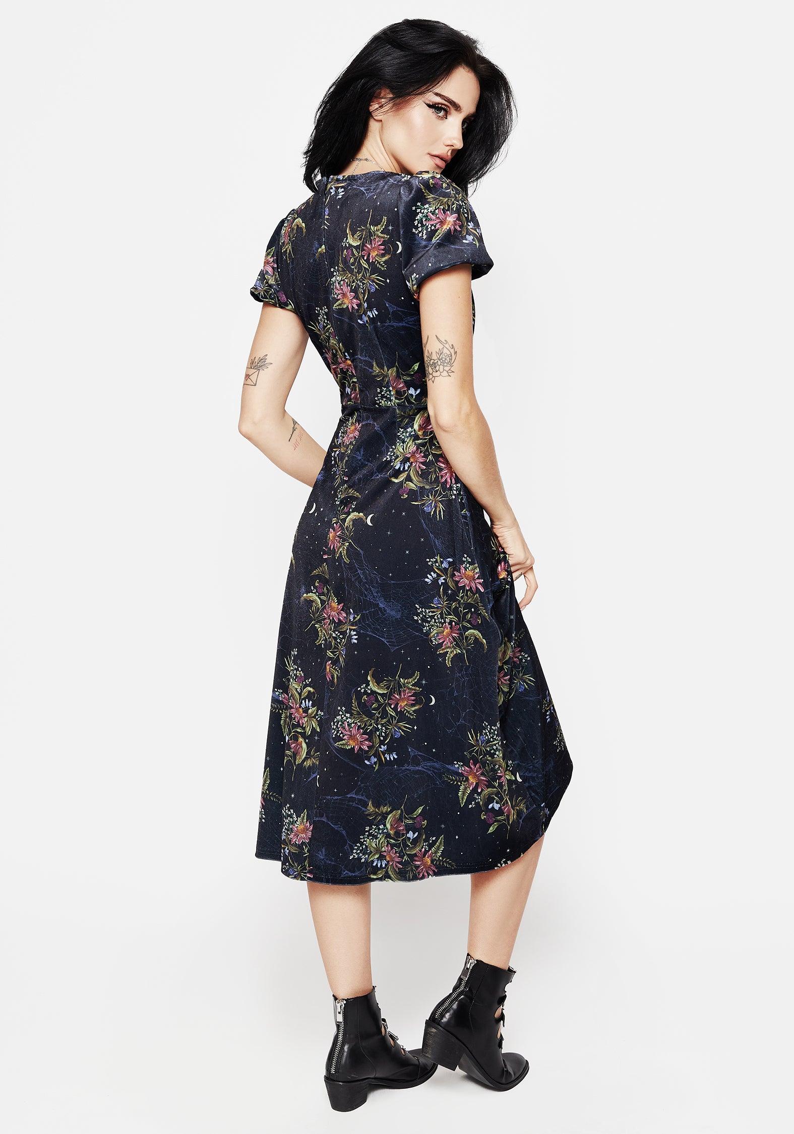 Floral Spiderweb Velour Corset Dress with Puff Sleeves | Cleome