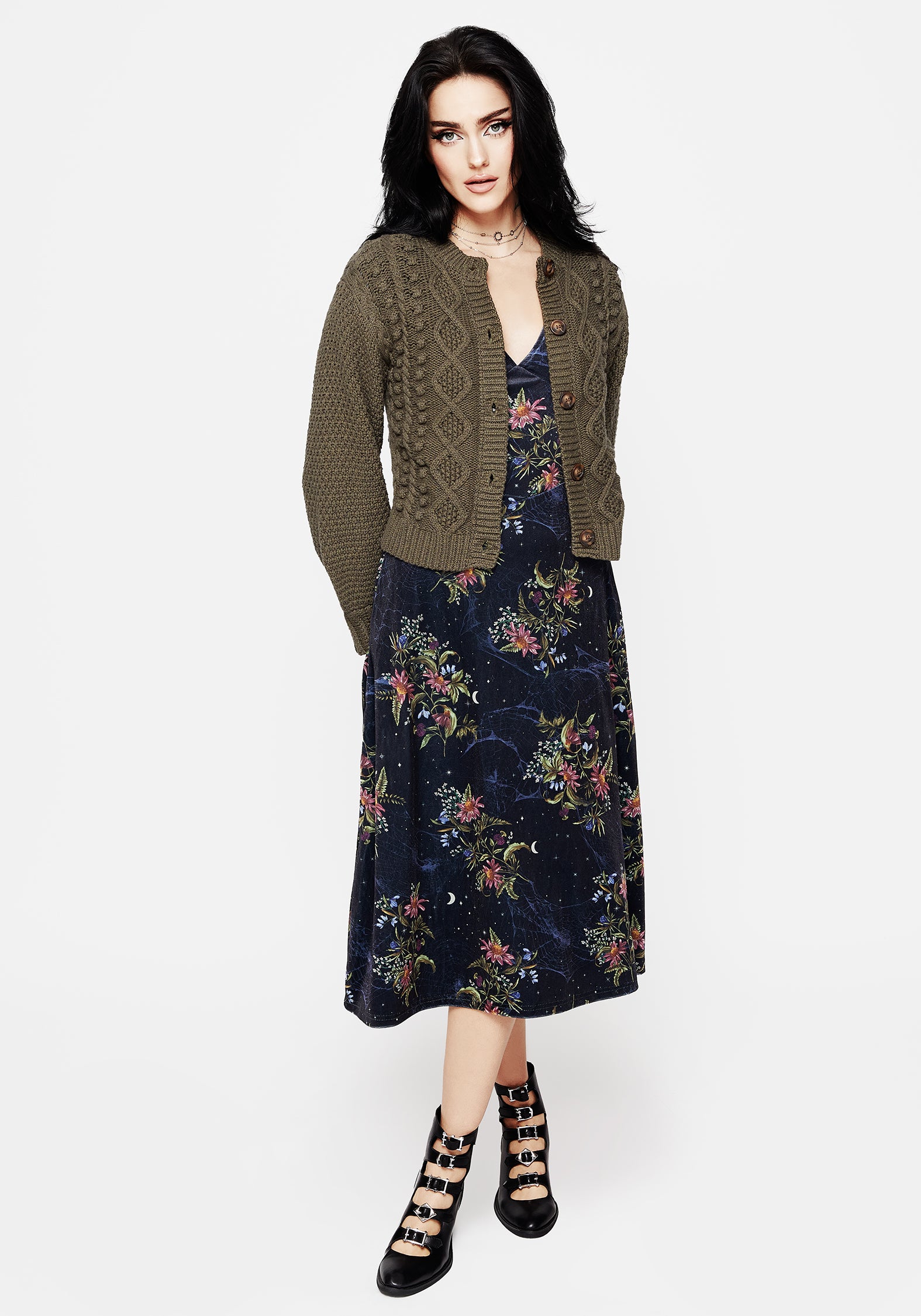 Floral Spiderweb Velour Corset Dress with Puff Sleeves | Cleome