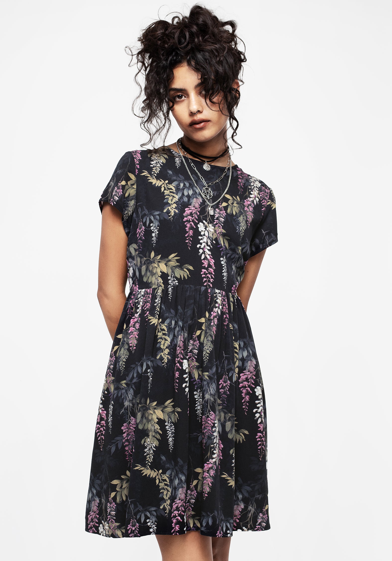 Floral Print Mini Skater Dress with Pockets | Wisteria Design