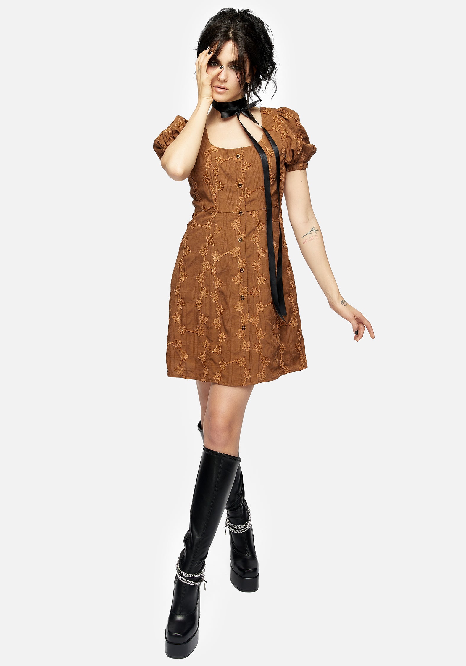 Puff Sleeve Mini Dress with Square Neckline | Honeysuckle