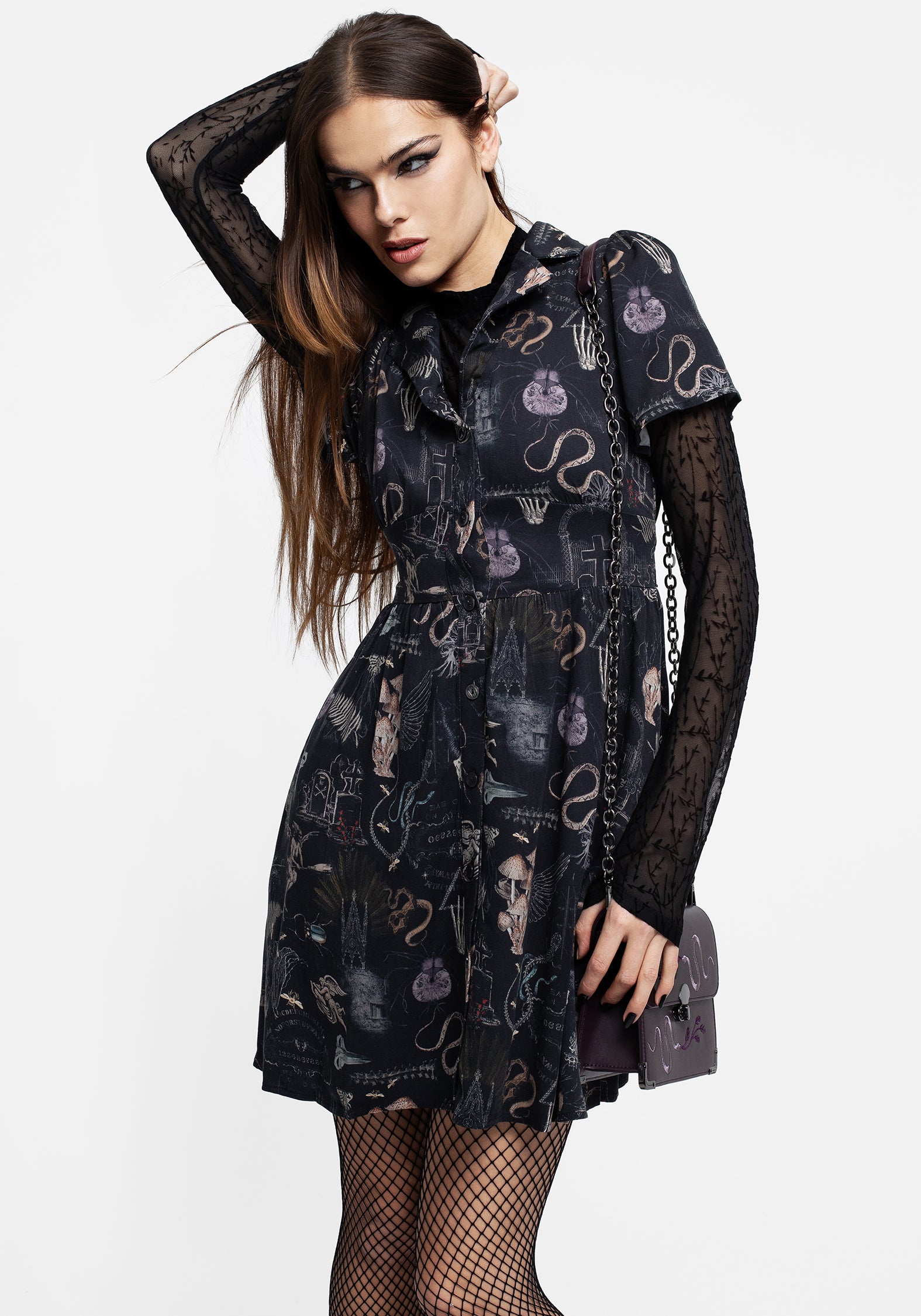 Gothic Victoriana Print Mini Shirt Dress | Eco-Viscose & Breathable