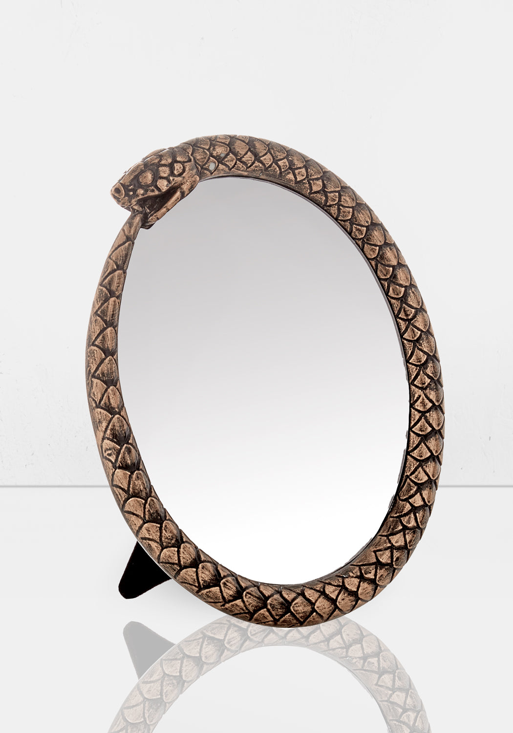 Ouroboros Snake Mirror with Velvet Stand - Bronze Cast Resin Décor