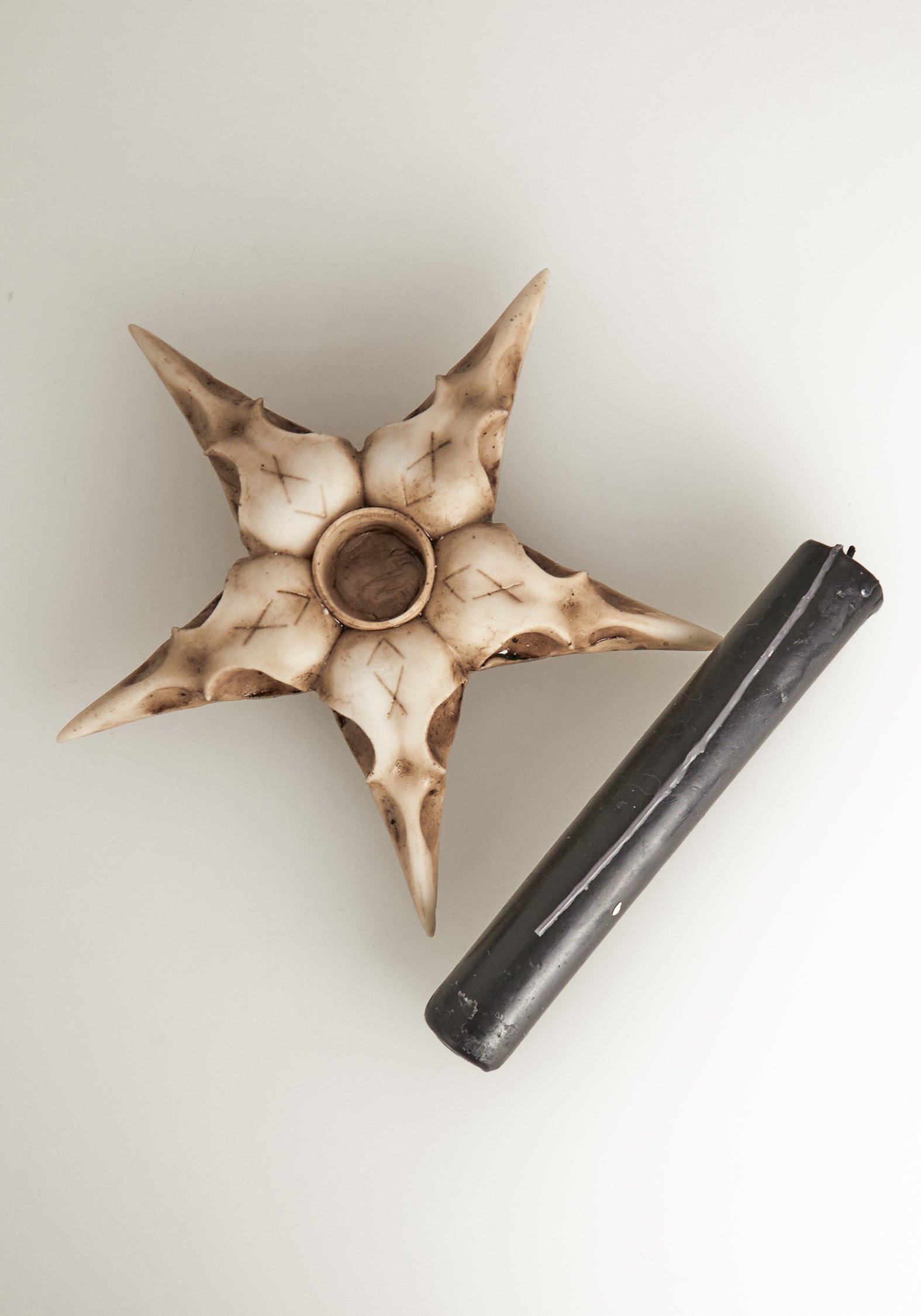 Gothic Raven Skull Candle Holder with Runic Inscriptions | Resin Altar Decor