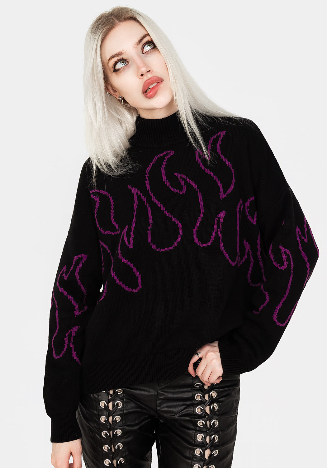 Purple Flame Knit Sweater - Chunky Cotton Jumper | Blaze