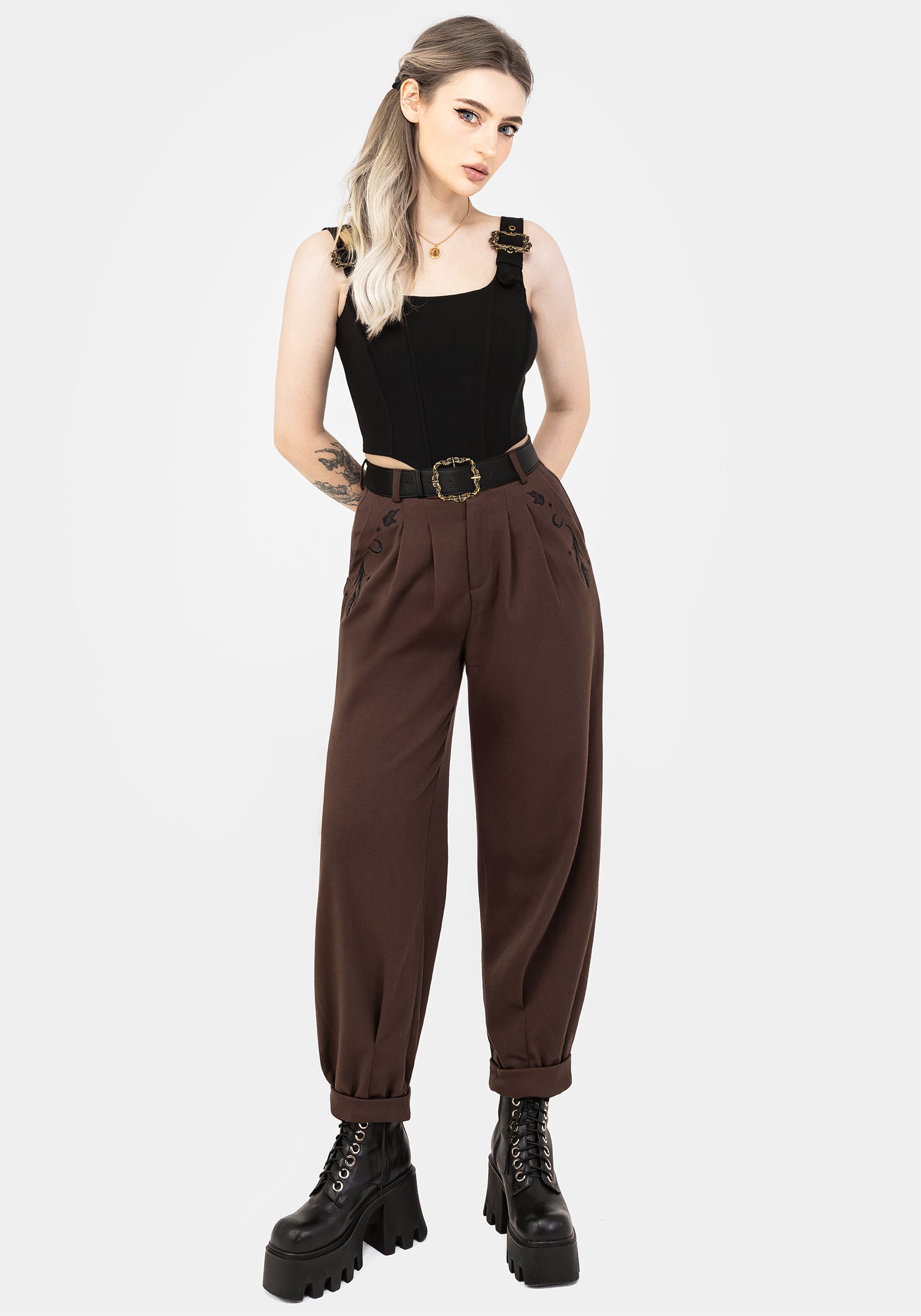 Embroidered Balloon Trousers for Women | High-Rise & Comfort Fit | Dianne