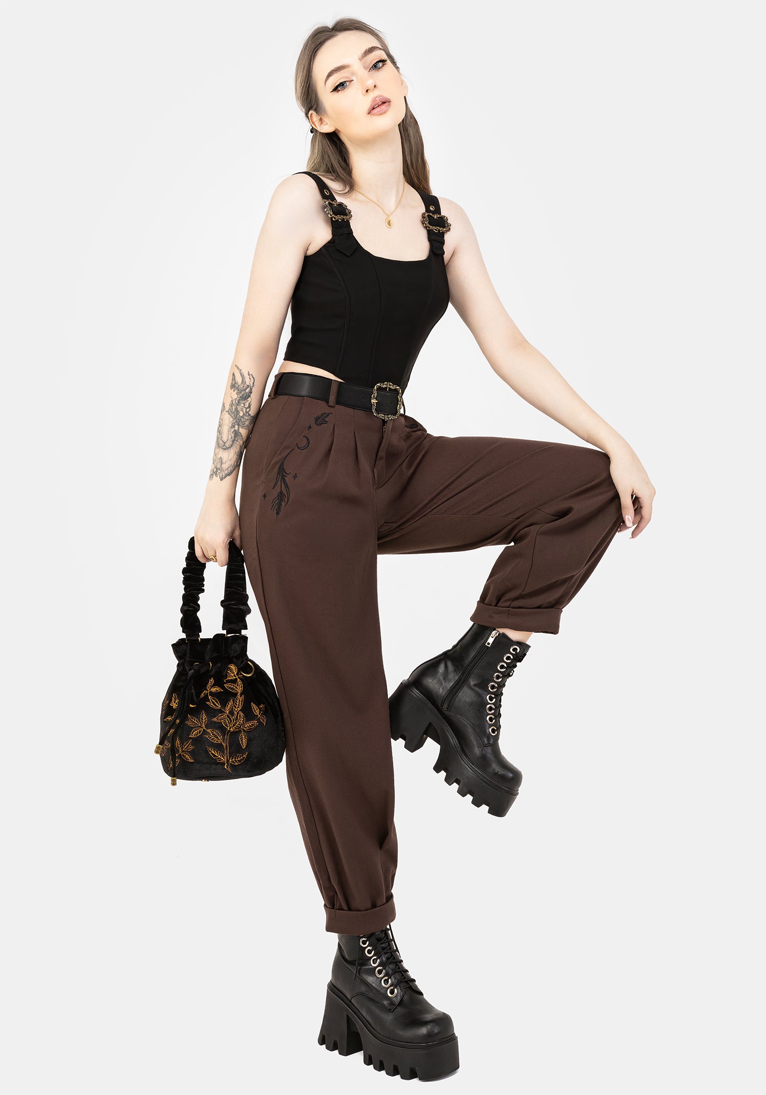 Embroidered Balloon Trousers for Women | High-Rise & Comfort Fit | Dianne