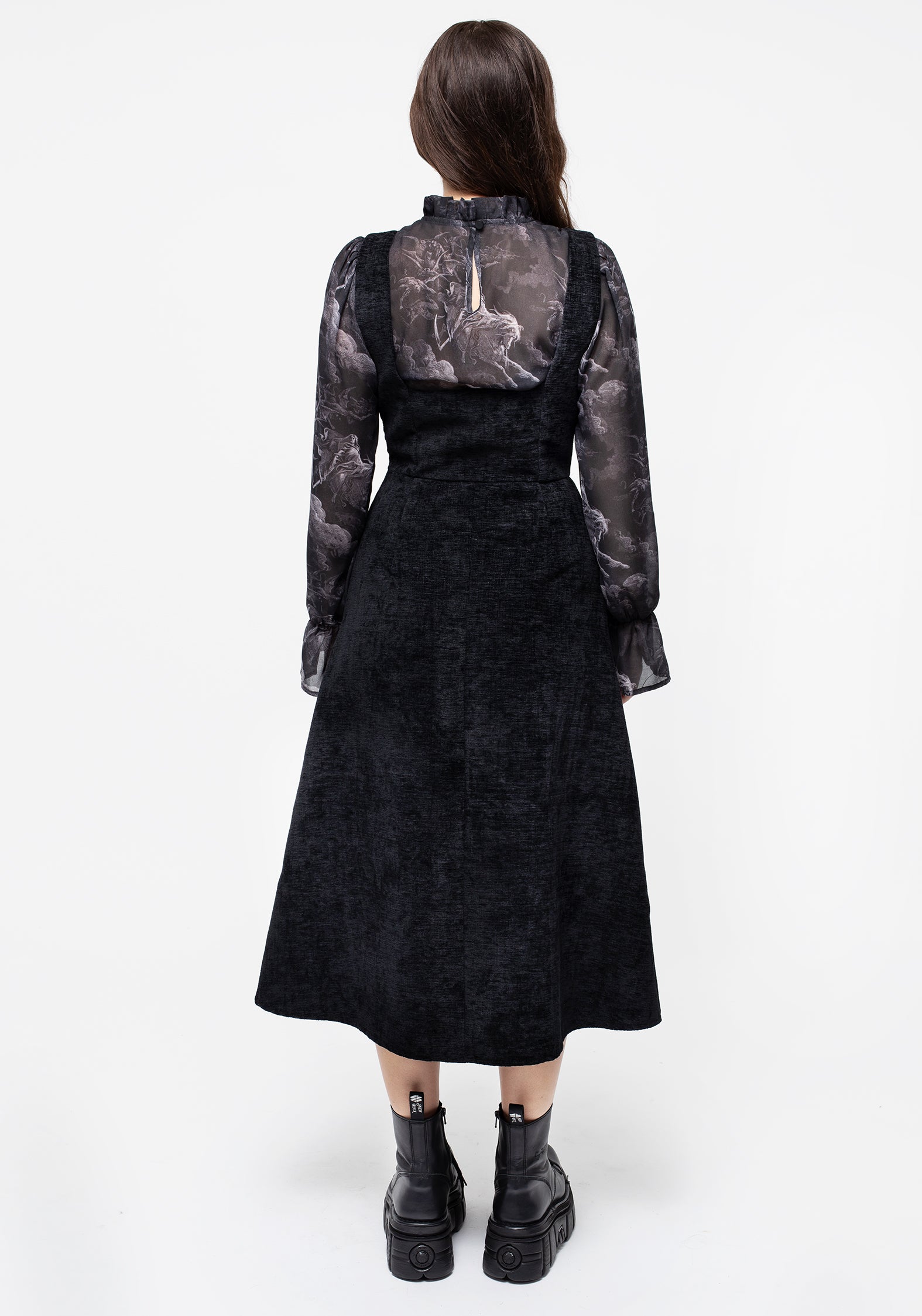 Black Corduroy Lace-Up Midi Pinafore Dress | Valar