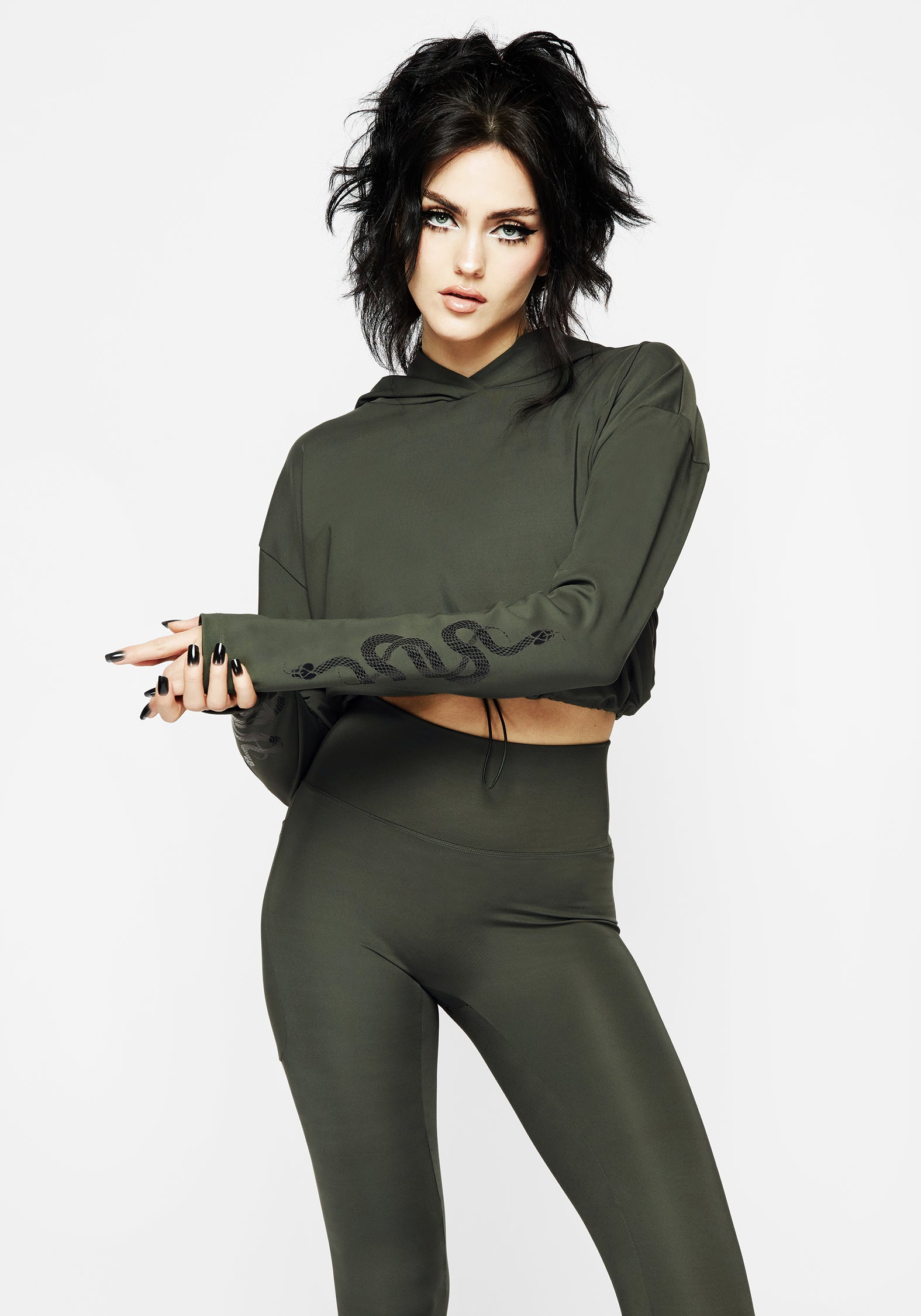 Snake Print Crop Hoody with Thumbholes & Drawcord | Venin Athleisure