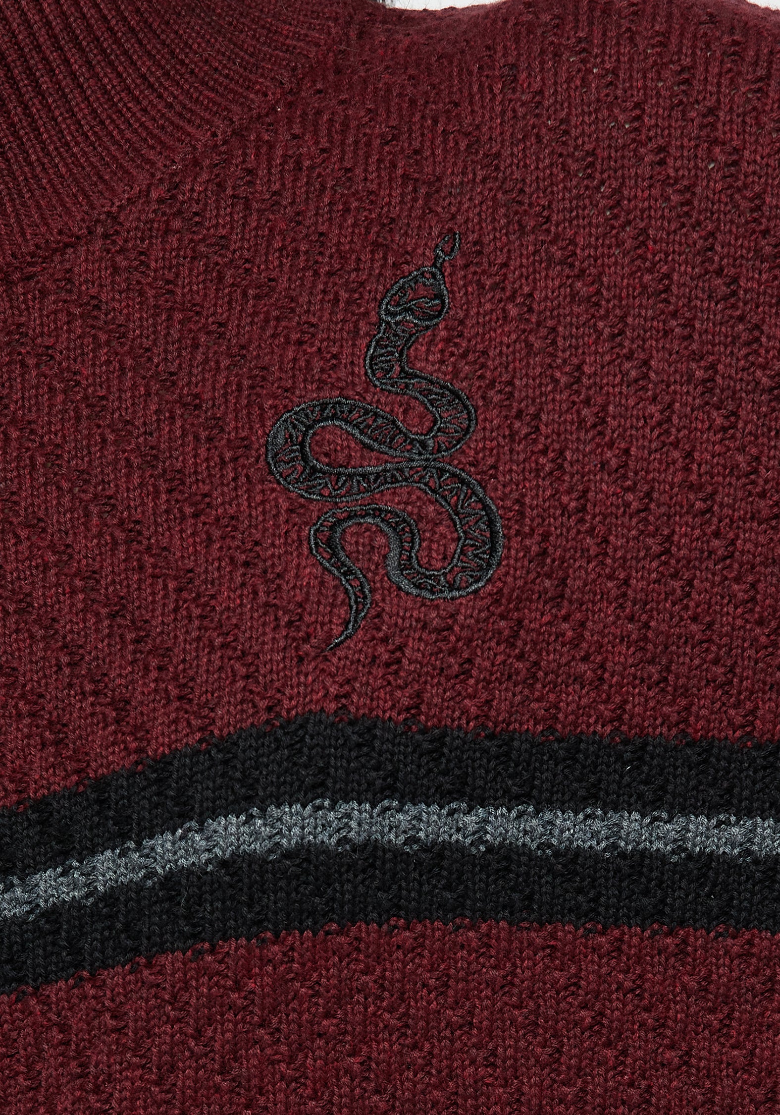 Red & Black Striped Knit Sweater with Snake Embroidery | Mimic