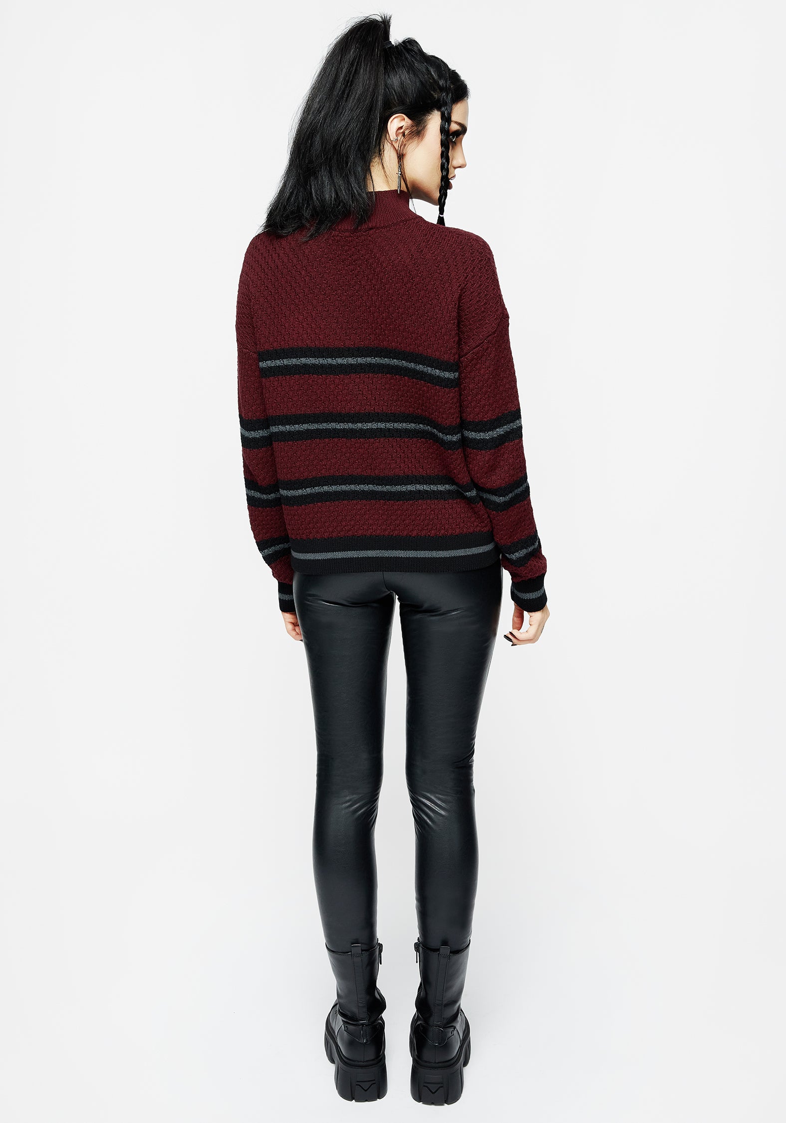 Red & Black Striped Knit Sweater with Snake Embroidery | Mimic