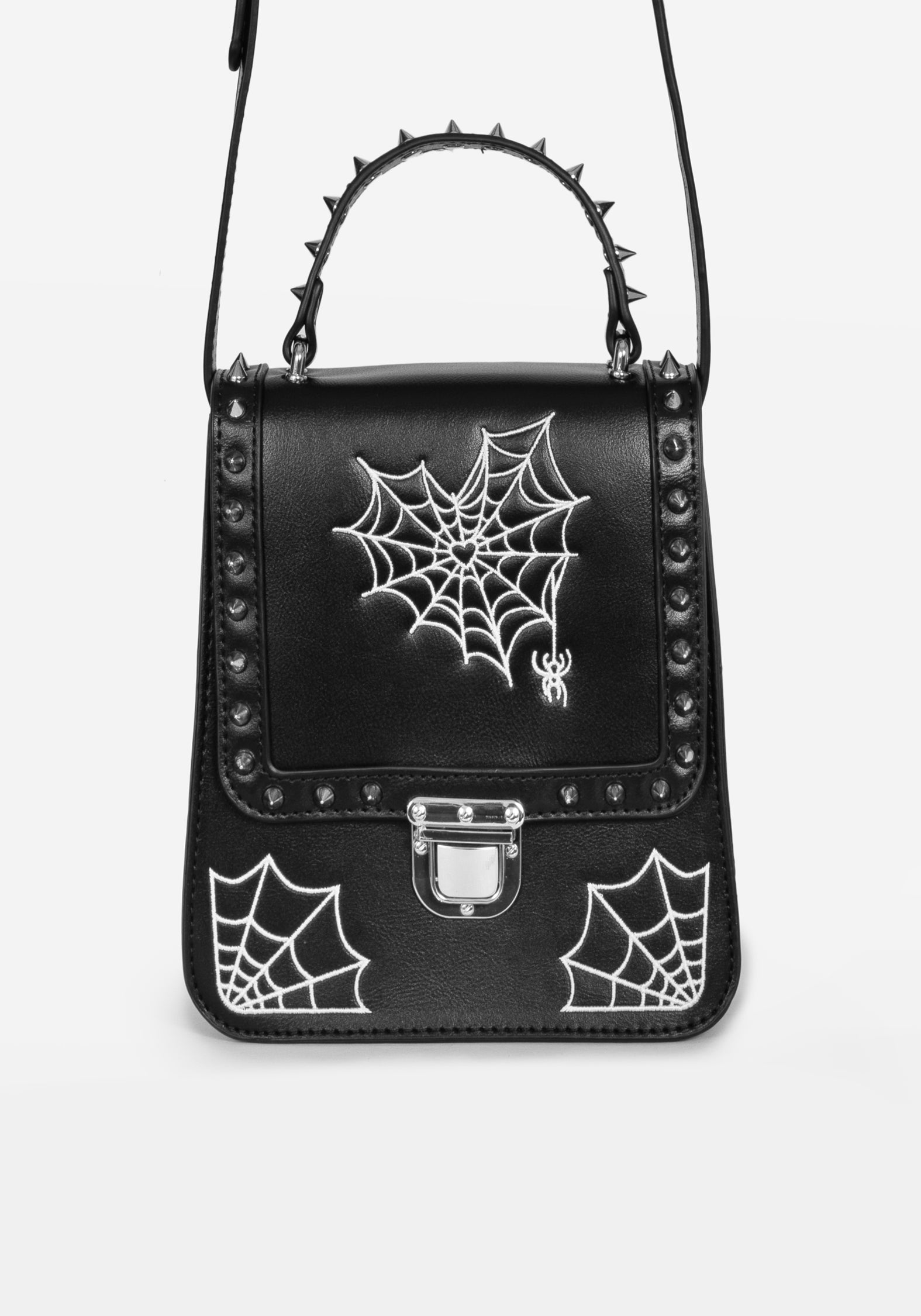 Black Embroidered Mini Crossbody Satchel Bag with Adjustable Strap | Catch Feelings