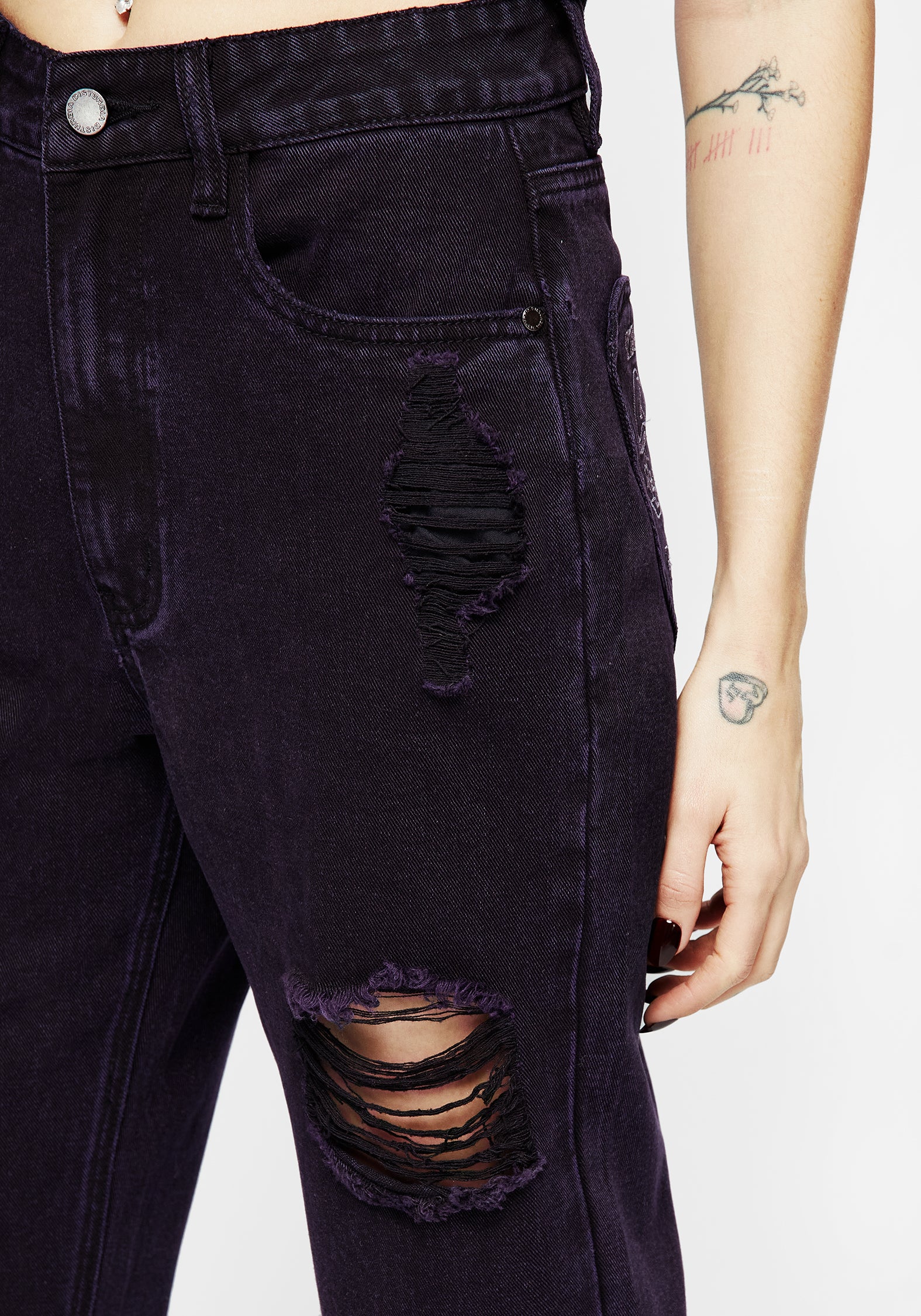 Distressed Denim Mom Jeans with Embroidered Planchette Pockets | High-Waisted