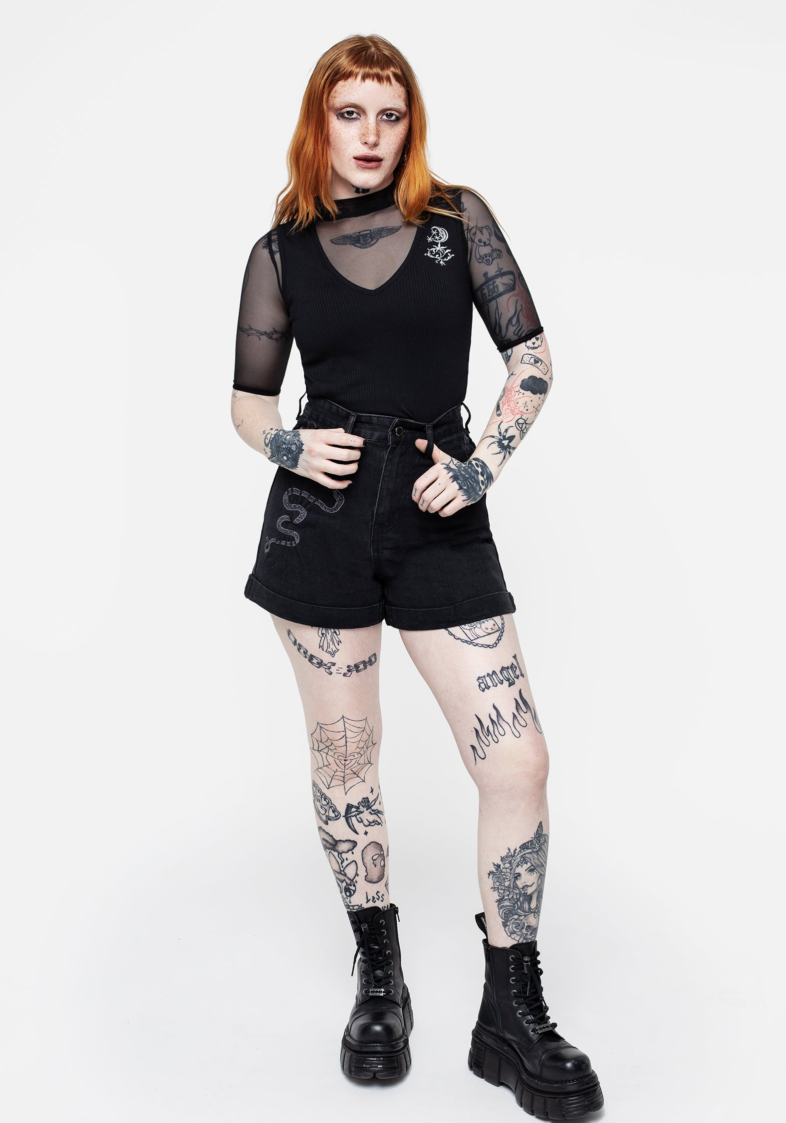 Black Embroidered V-Neck Vest Top | Moonflower Ribbed Jersey