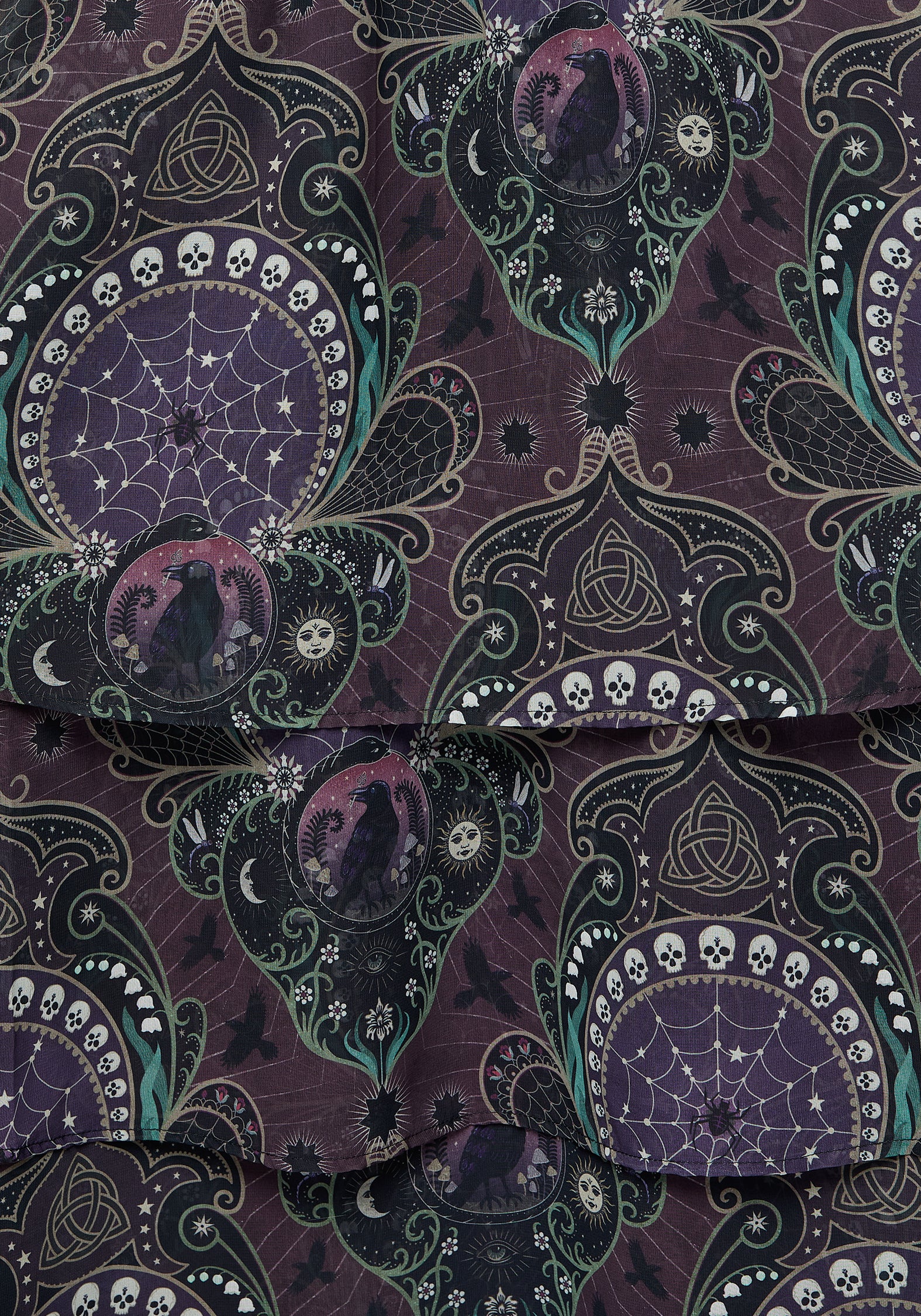 Purple Gothic Print Chiffon Gown with Angel Sleeves | Clarette