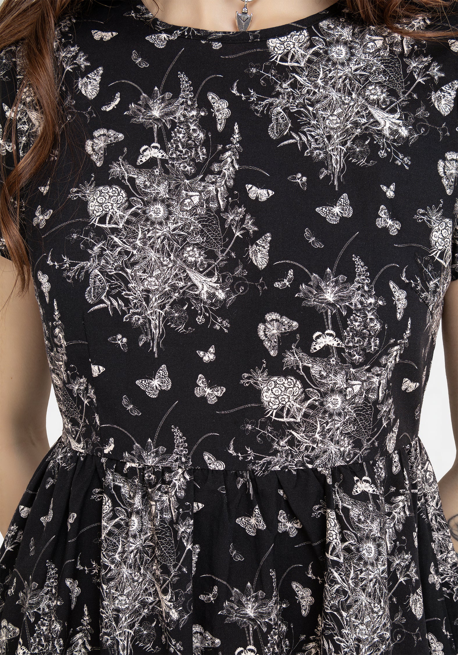 Black Floral Butterfly Print Mini Skater Dress | Thalia