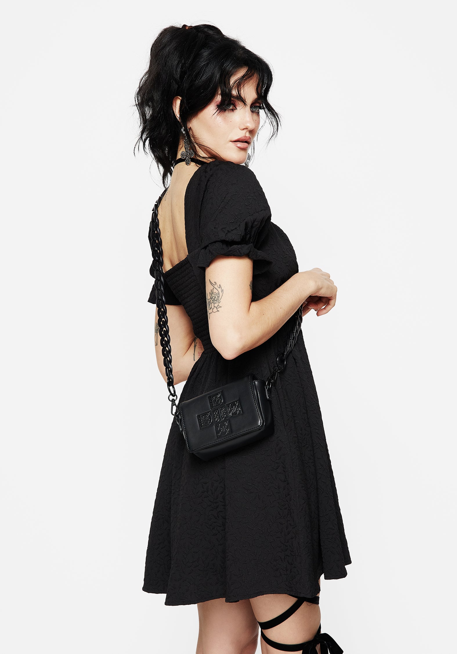 Black Mini Crossbody Bag with Removable Chain Strap | Illuminate