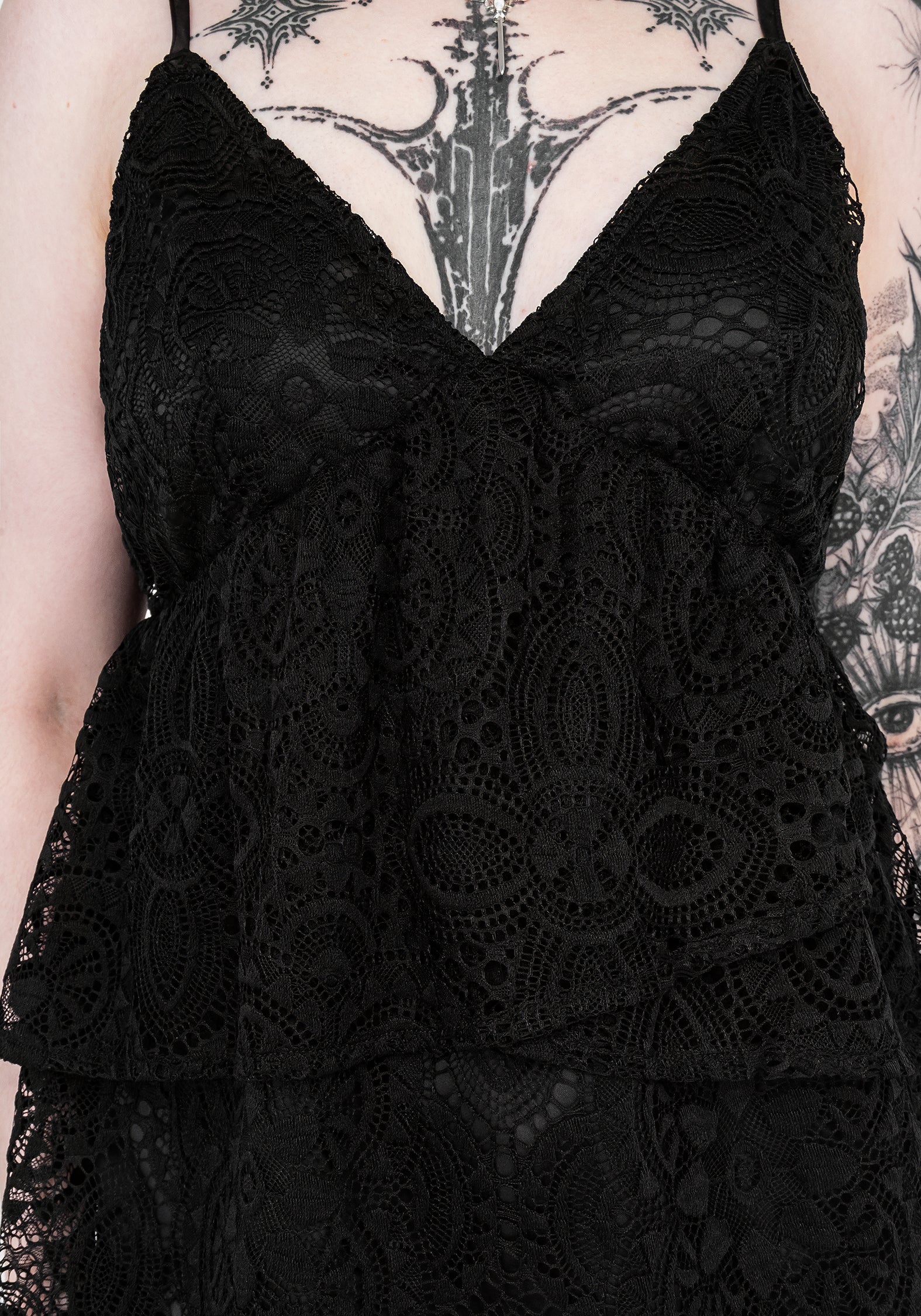 Black Floral Lace Peplum Cami Top with Adjustable Straps | Rumour
