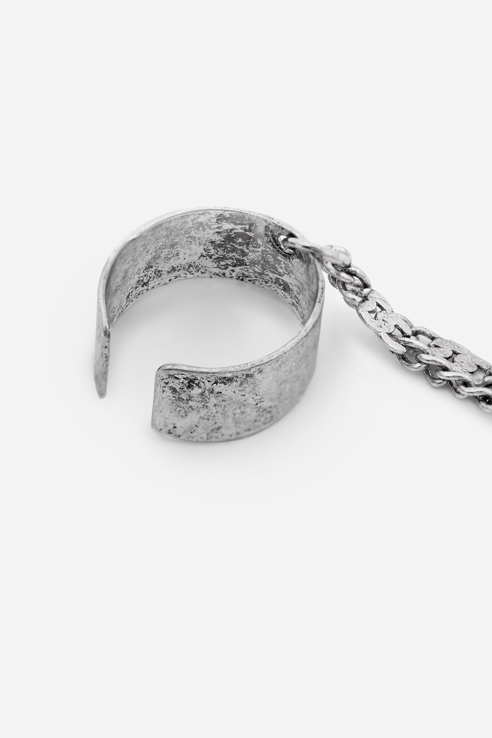 Silver Chain Cuff Earrings with Cross Drop & Black Gemstones | Crux