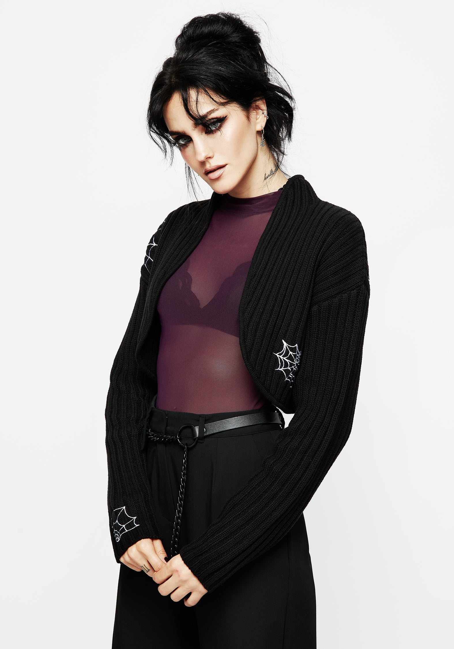 Spiderweb Embroidered Knit Bolero Top | Cropped & Loose Fit
