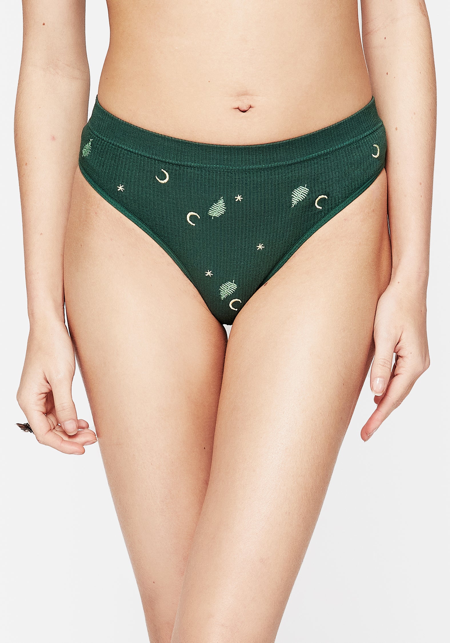 Embroidered High-Leg Briefs with Fern & Moon Design | Dianne Fern