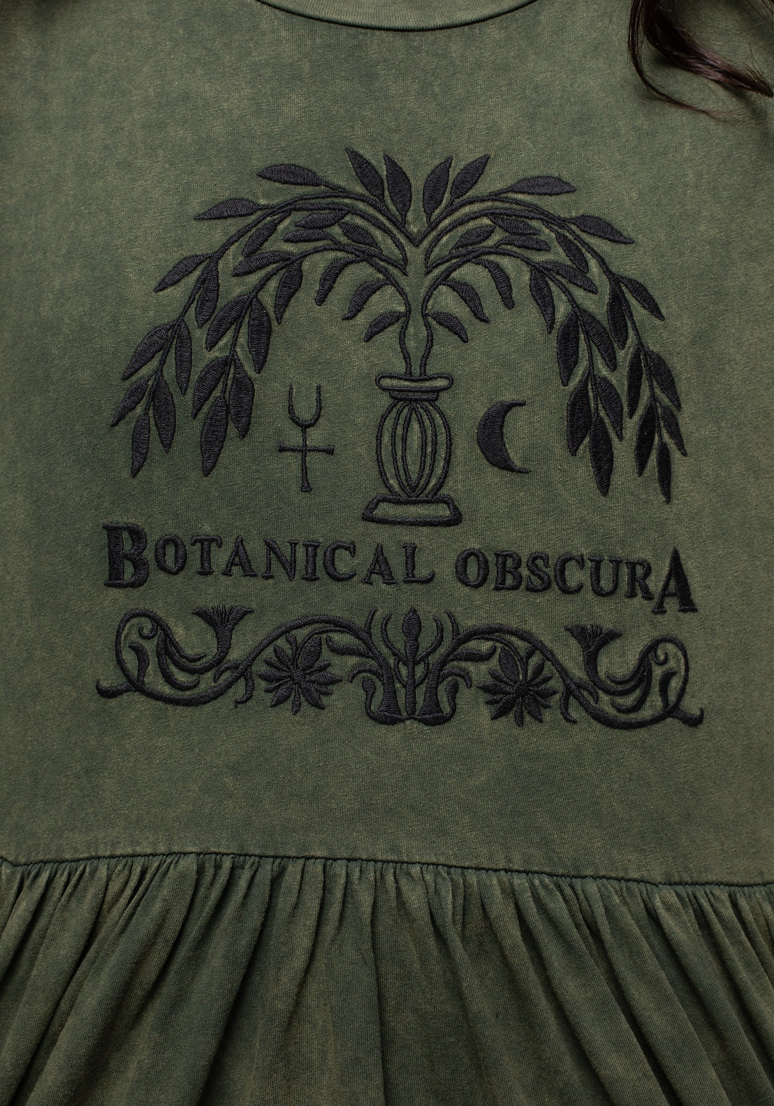 Green Cotton Mini Skater Dress with Botanical Graphic | Obscura