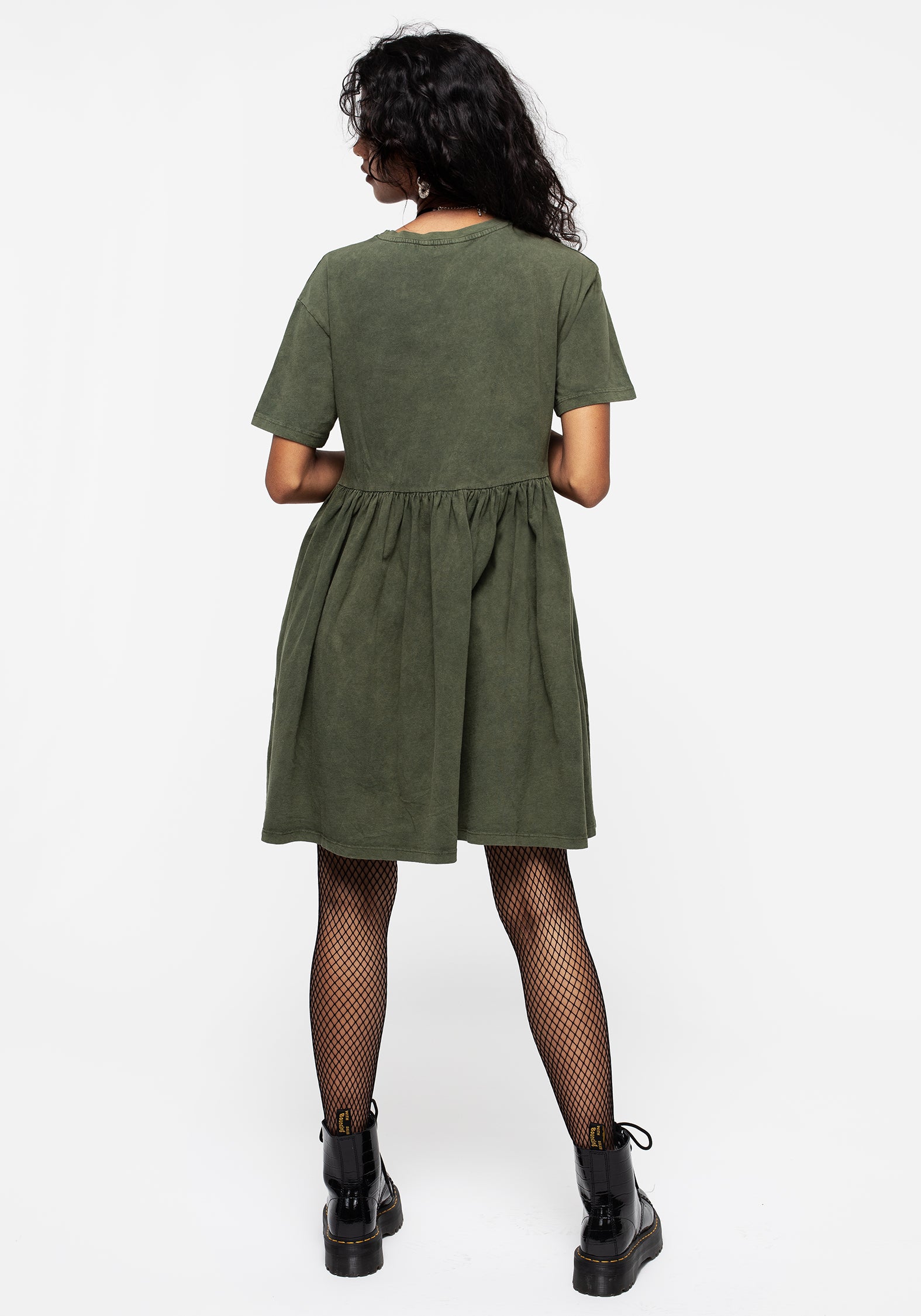 Green Cotton Mini Skater Dress with Botanical Graphic | Obscura