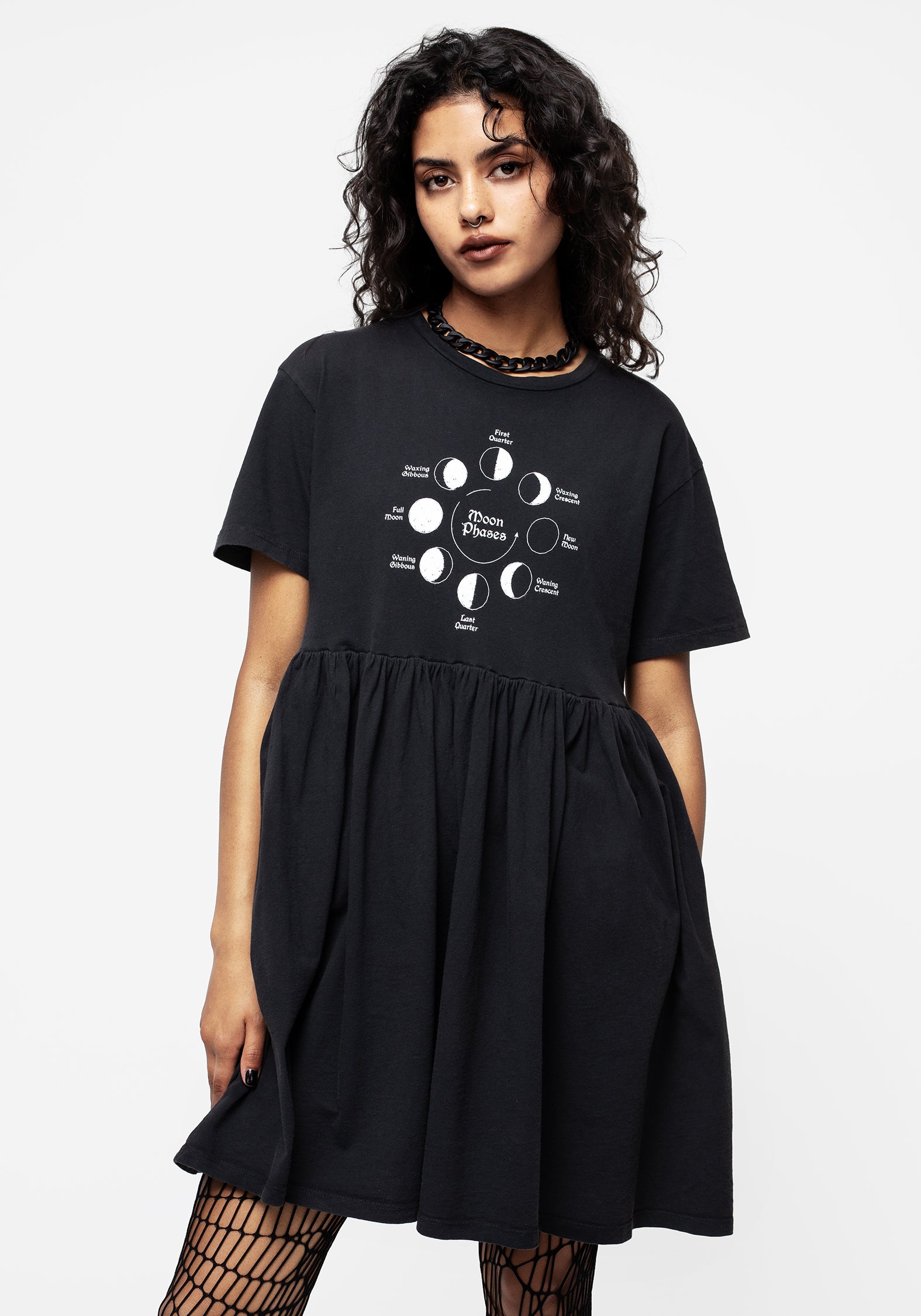 Moon Graphic Print Mini Skater Dress | Cotton Jersey with Pockets