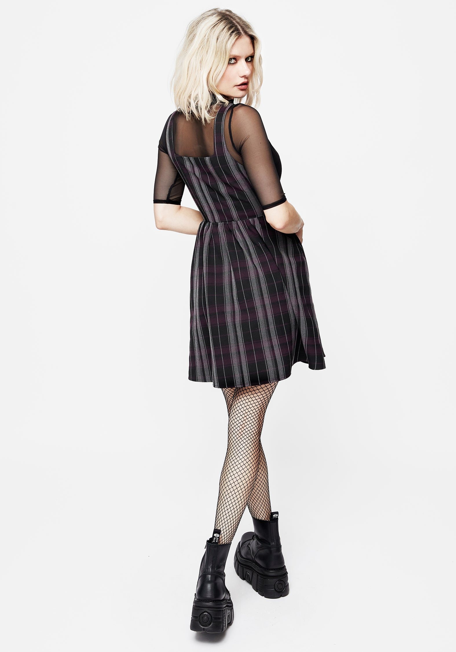 Purple Check Wrap Mini Dress with Buckle Detail | Gambit