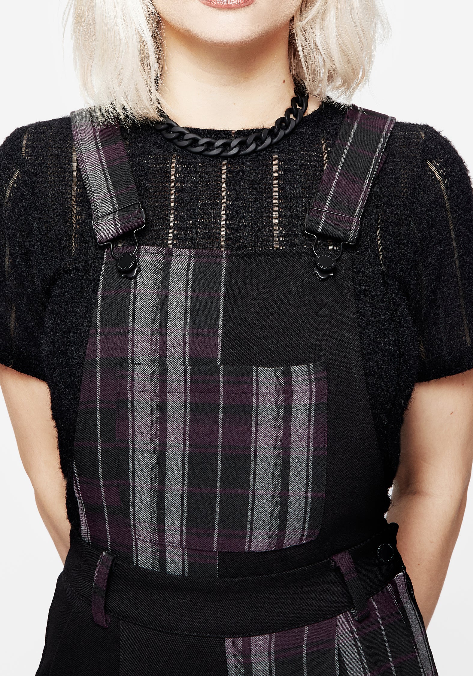 Purple & Grey Check Dungarees with Adjustable Straps | Gambit