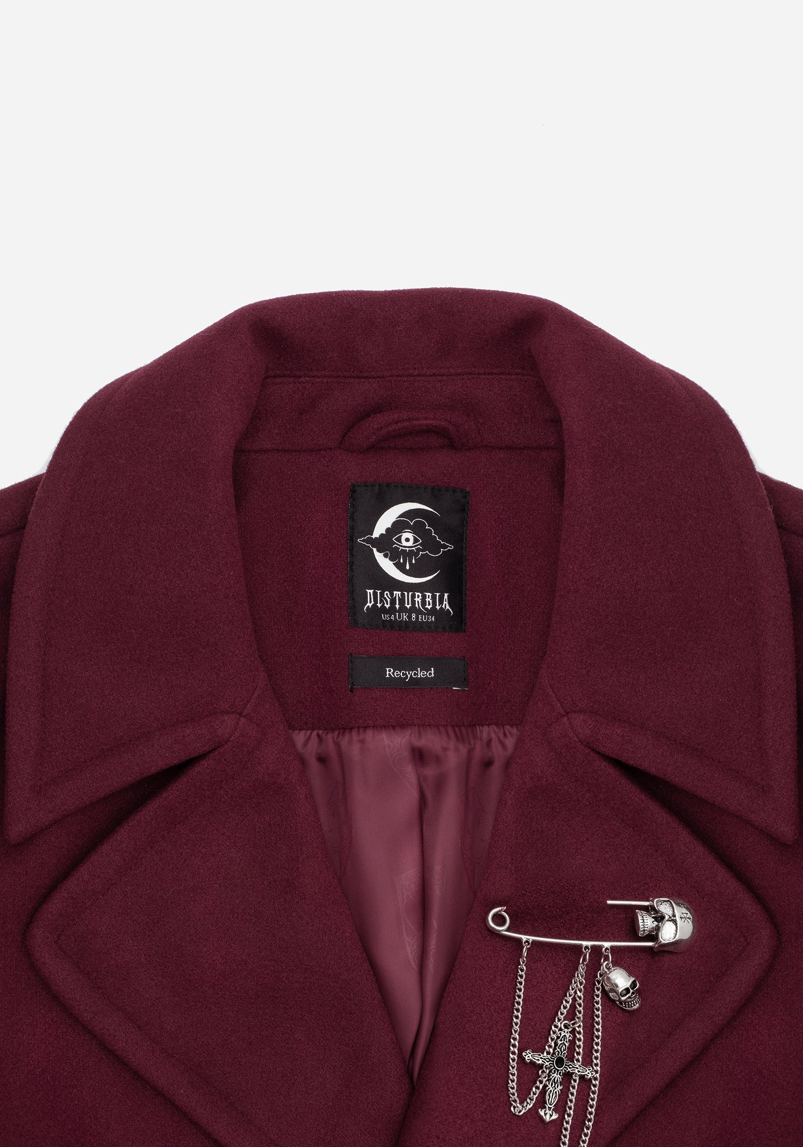 Oversized Red Wool Coat with Skull Brooch | Meltdown