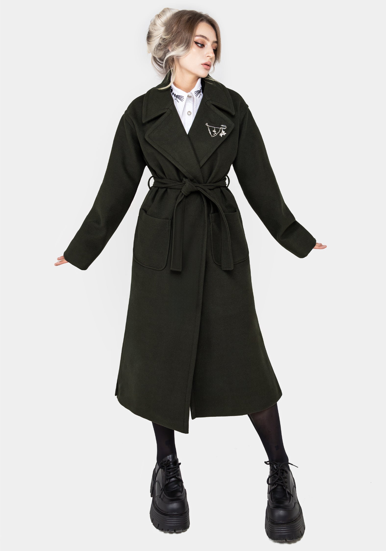 Oversized Green Wool Coat with Brooch for Winter Layering | Meltdown