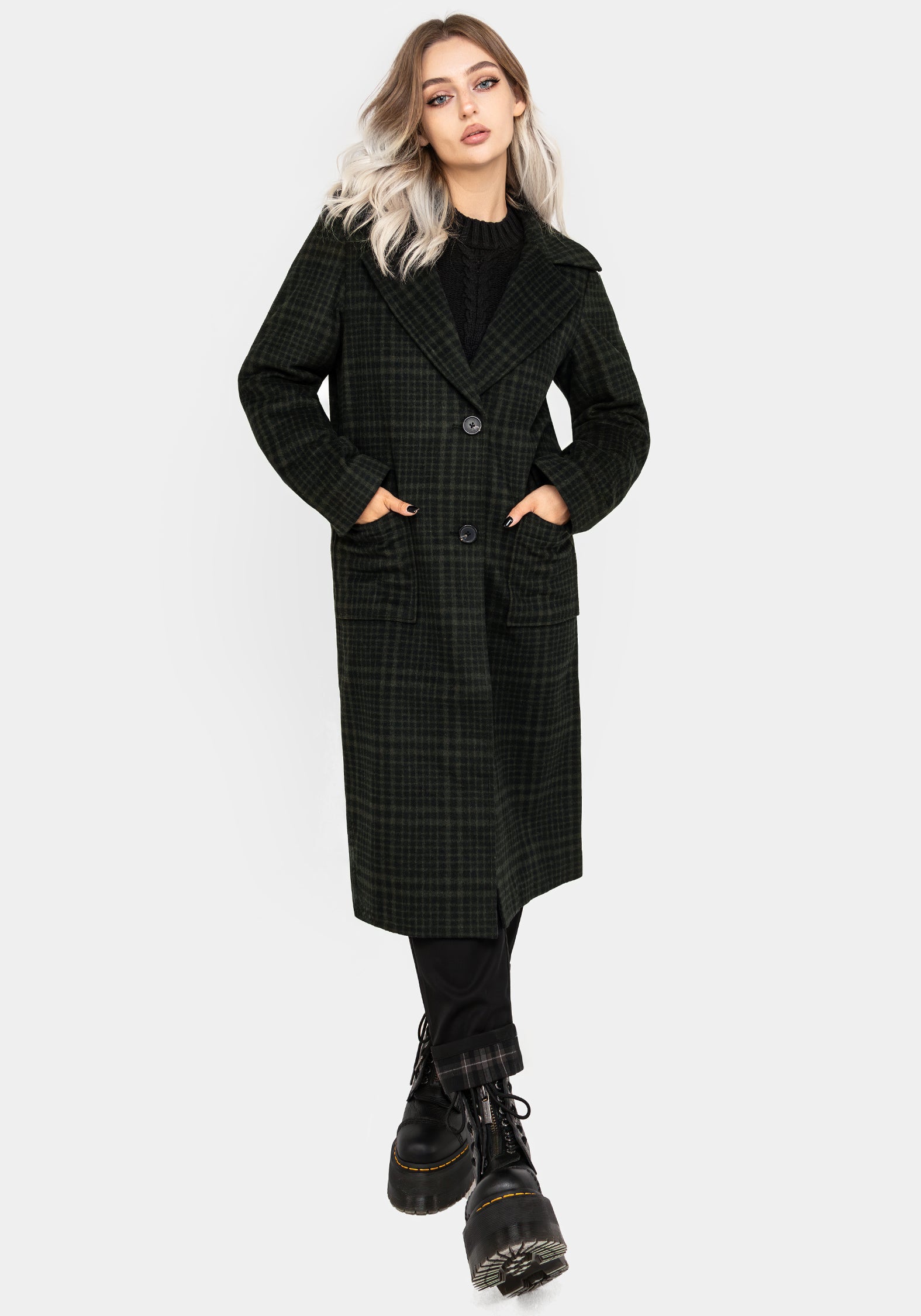 Green & Black Check Wool Blend Duster Coat for Winter | Jackdaw
